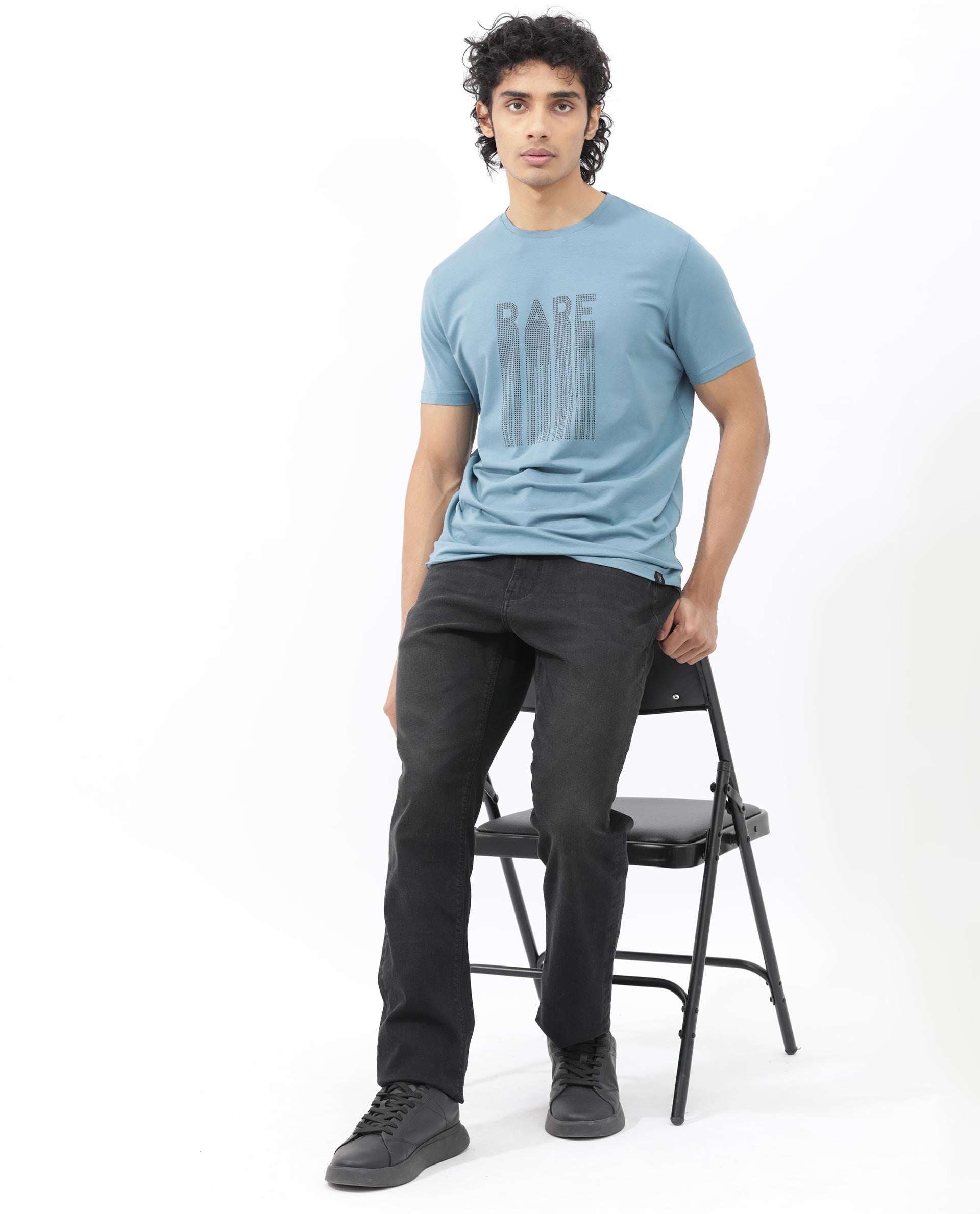 Rare Rabbit Mens Bocat Dusky Blue Short Sleeve Graphic Print T-Shirt