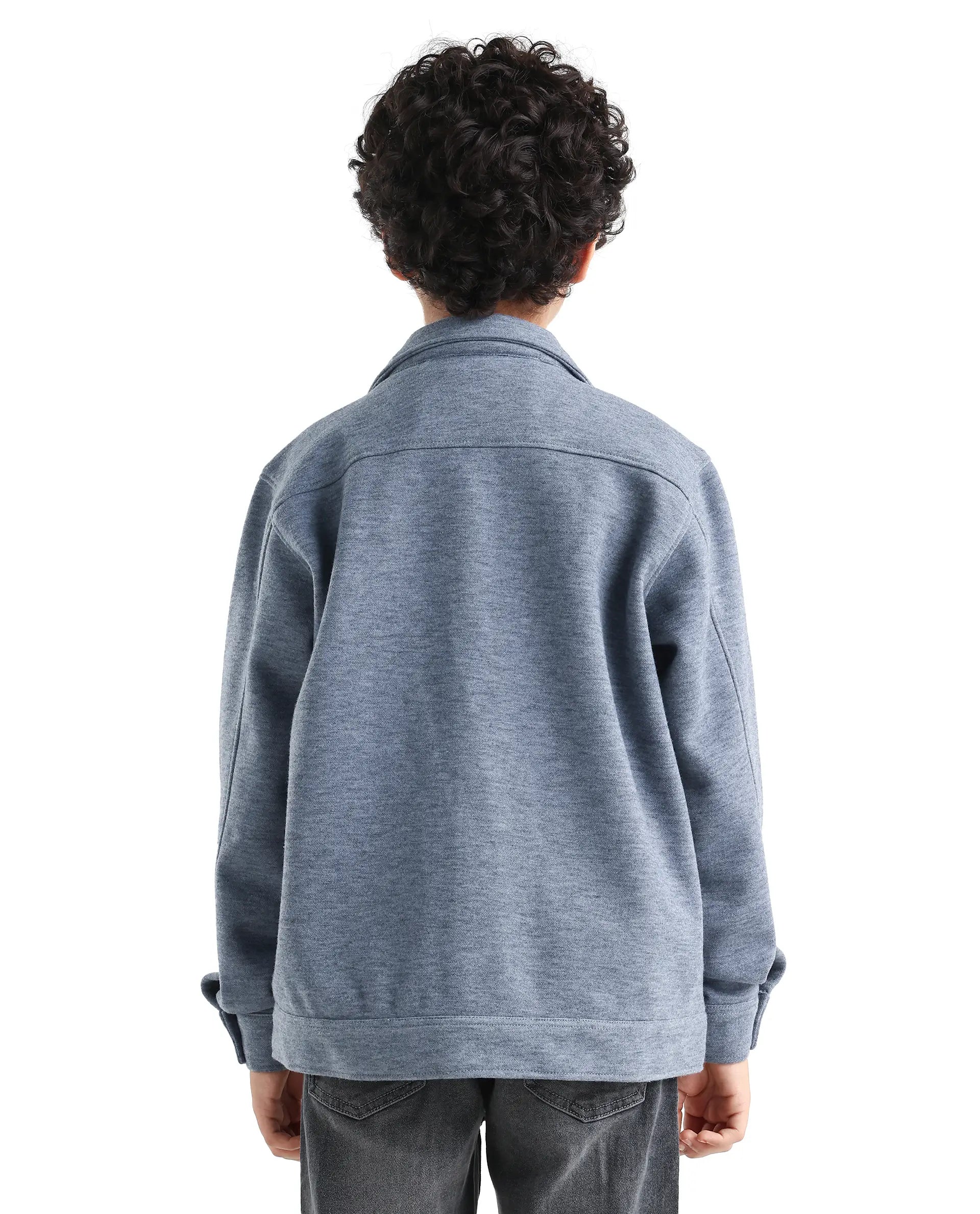 Rare Ones Kids Bochin Blue Polyester Button Closure Flat Collar Plain Full Sleeves Regular Fit Jacket