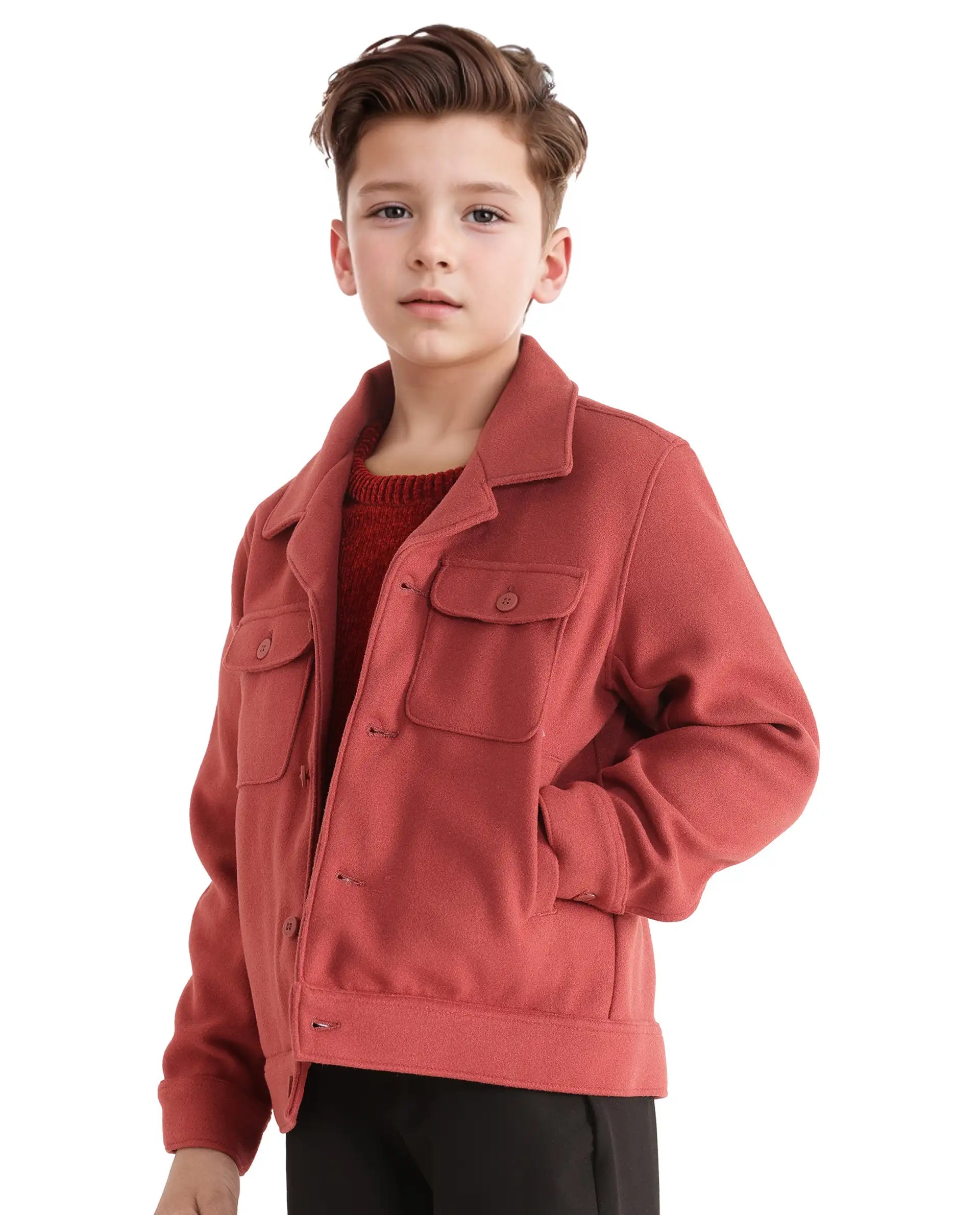 Rare Ones Kids Bochin Rust Button Closure Lapel Neck Full Sleeve Jacket