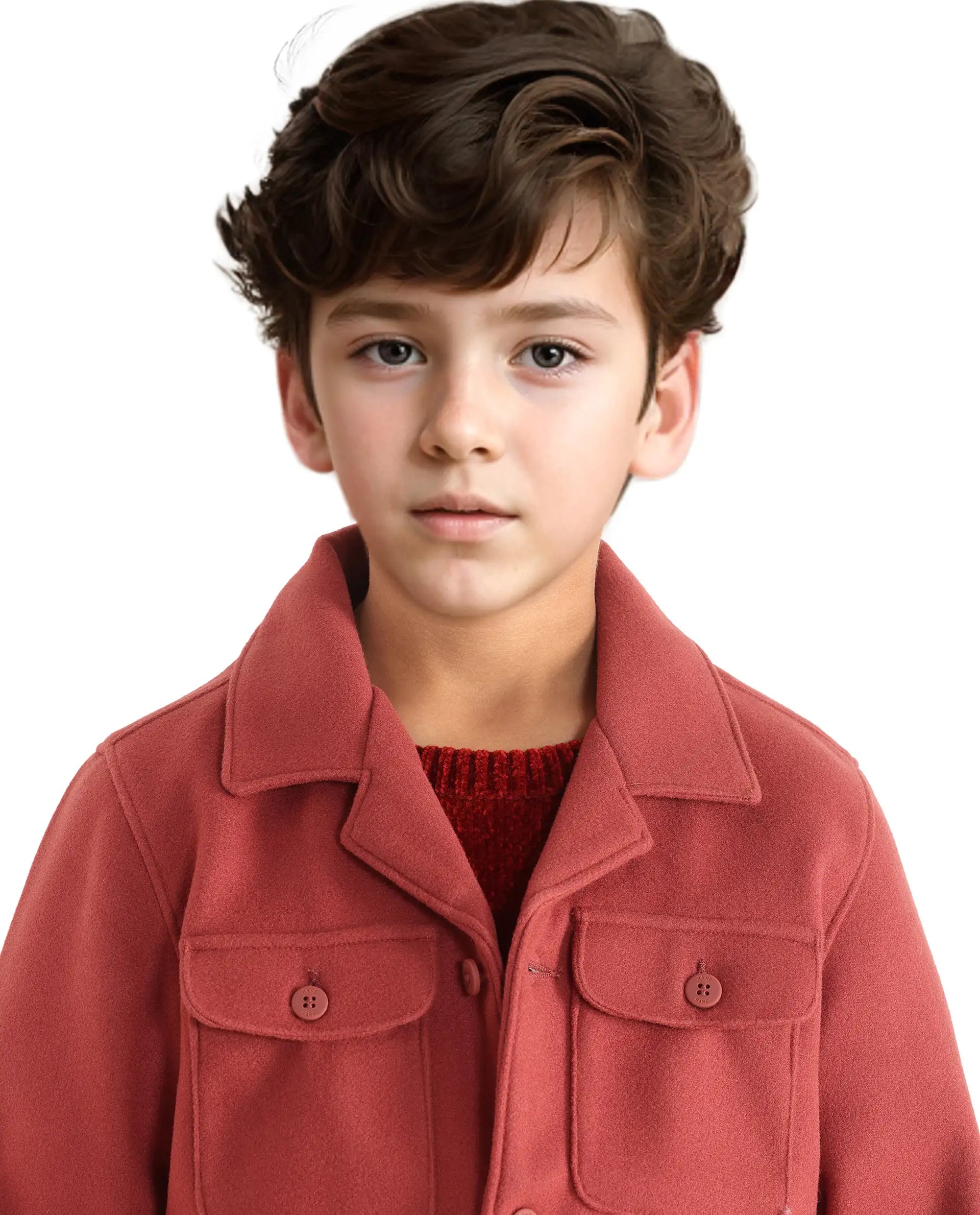 Rare Ones Kids Bochin Rust Button Closure Lapel Neck Full Sleeve Jacket