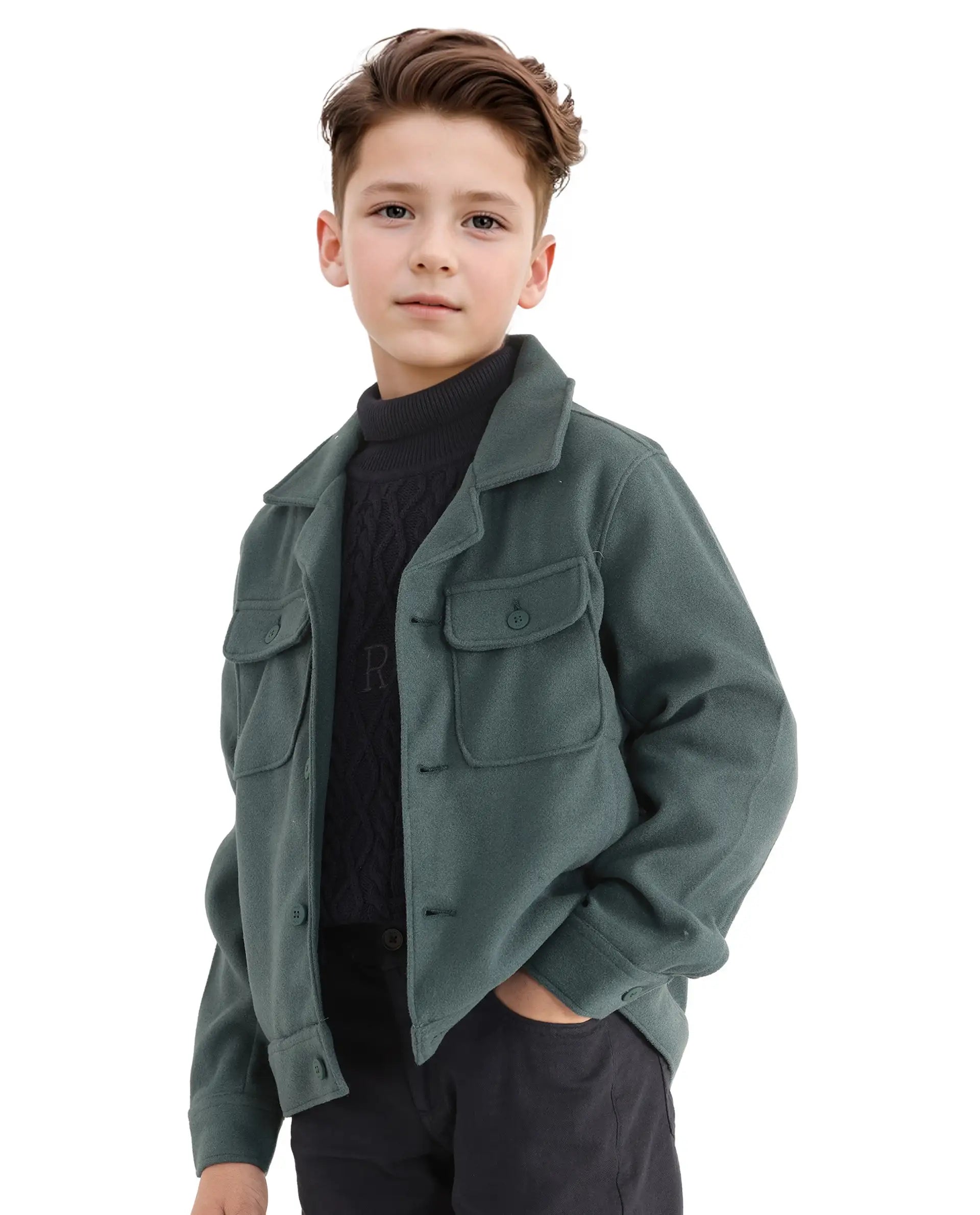 Rare Ones Kids Bochin Teal Button Closure Lapel Neck Full Sleeve Jacket