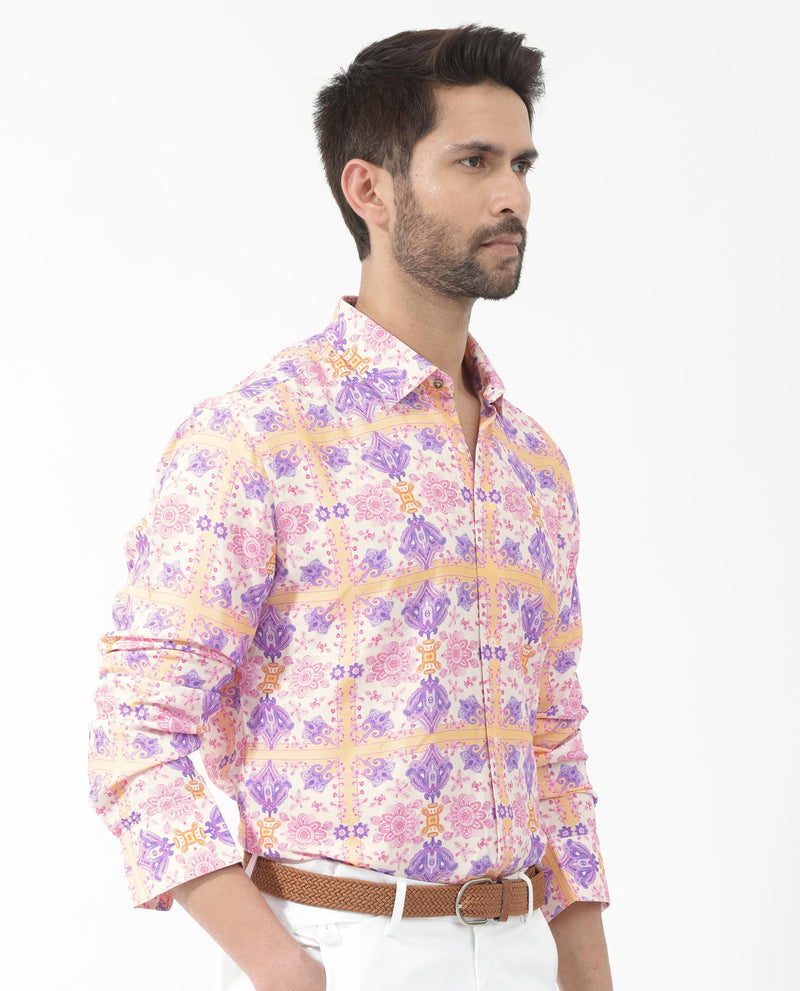 Rare Rabbit Mens Bodem Pink Full Sleeve Regular Collar Printed Shirt