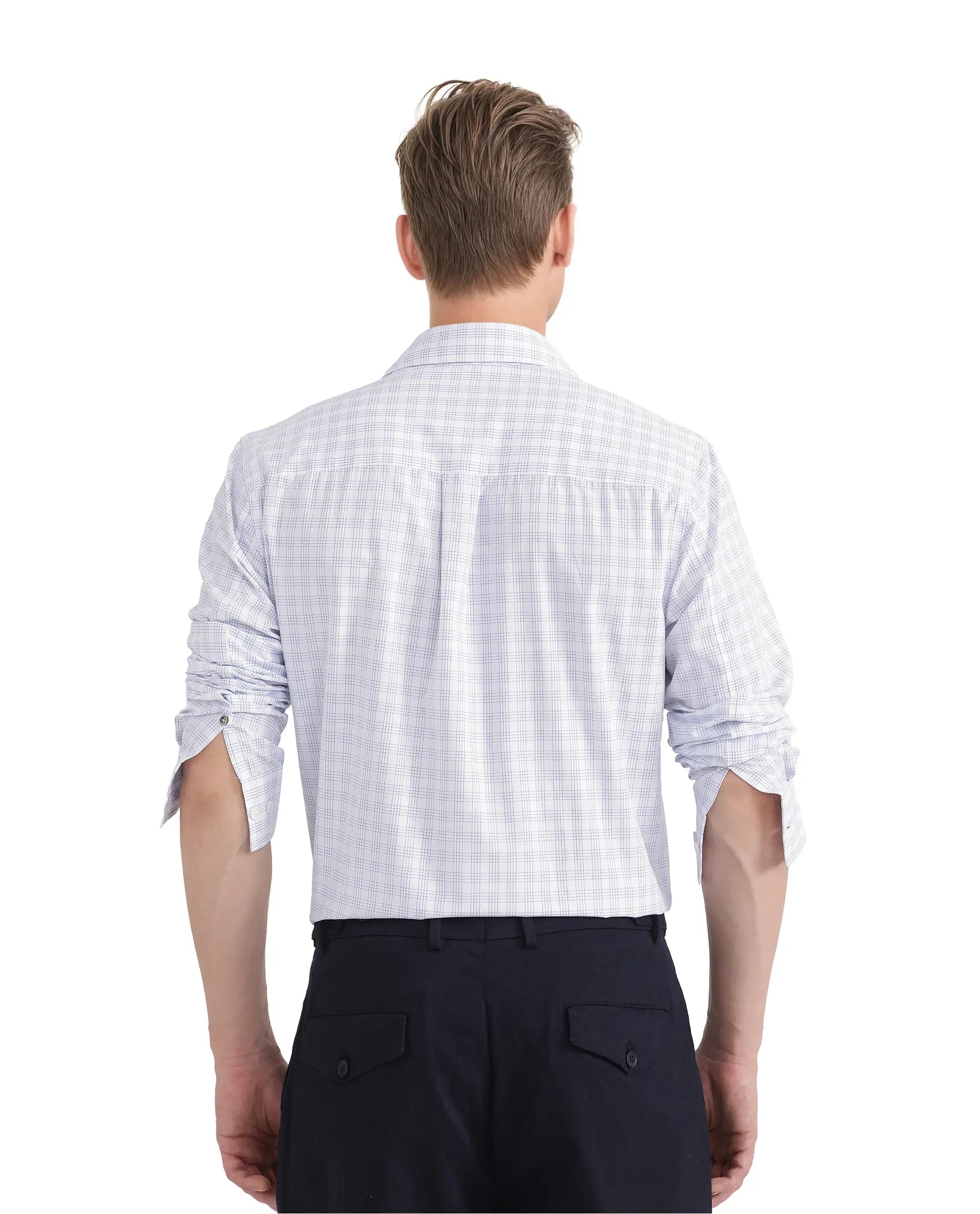 Rare Rabbit Men's Bogot Blue Cotton Fabric Full Sleeve Regular Collared Check Printed Shirt