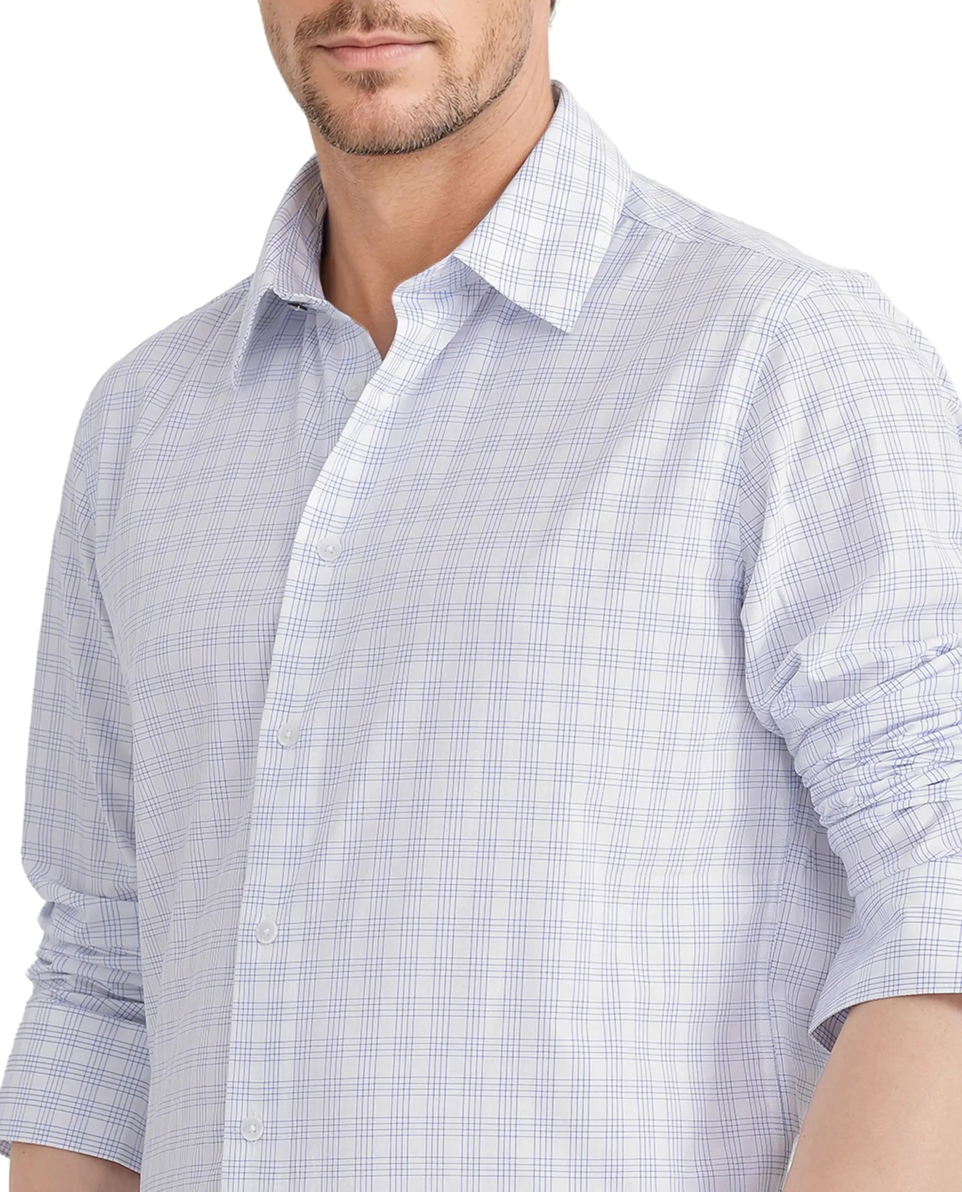 Rare Rabbit Men's Bogot Blue Cotton Fabric Full Sleeve Regular Collared Check Printed Shirt