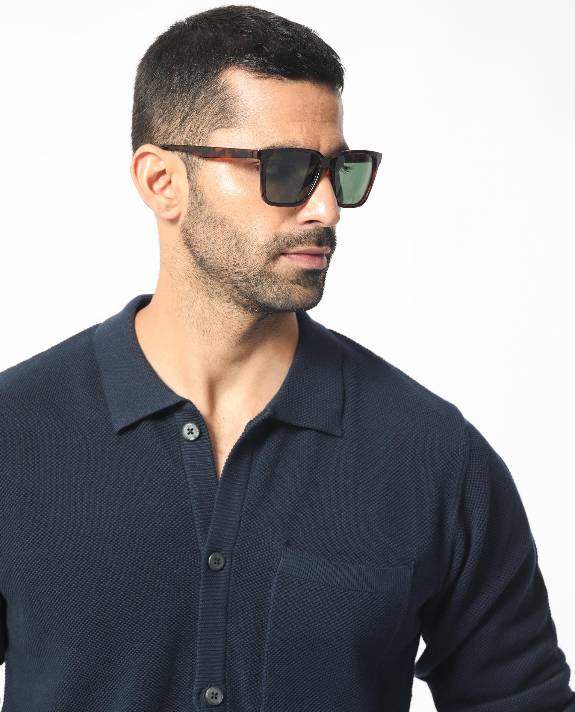 Rare Rabbit Men's Boise Ls Navy Cotton Fabric Full Sleeves Solid Knit Shirt