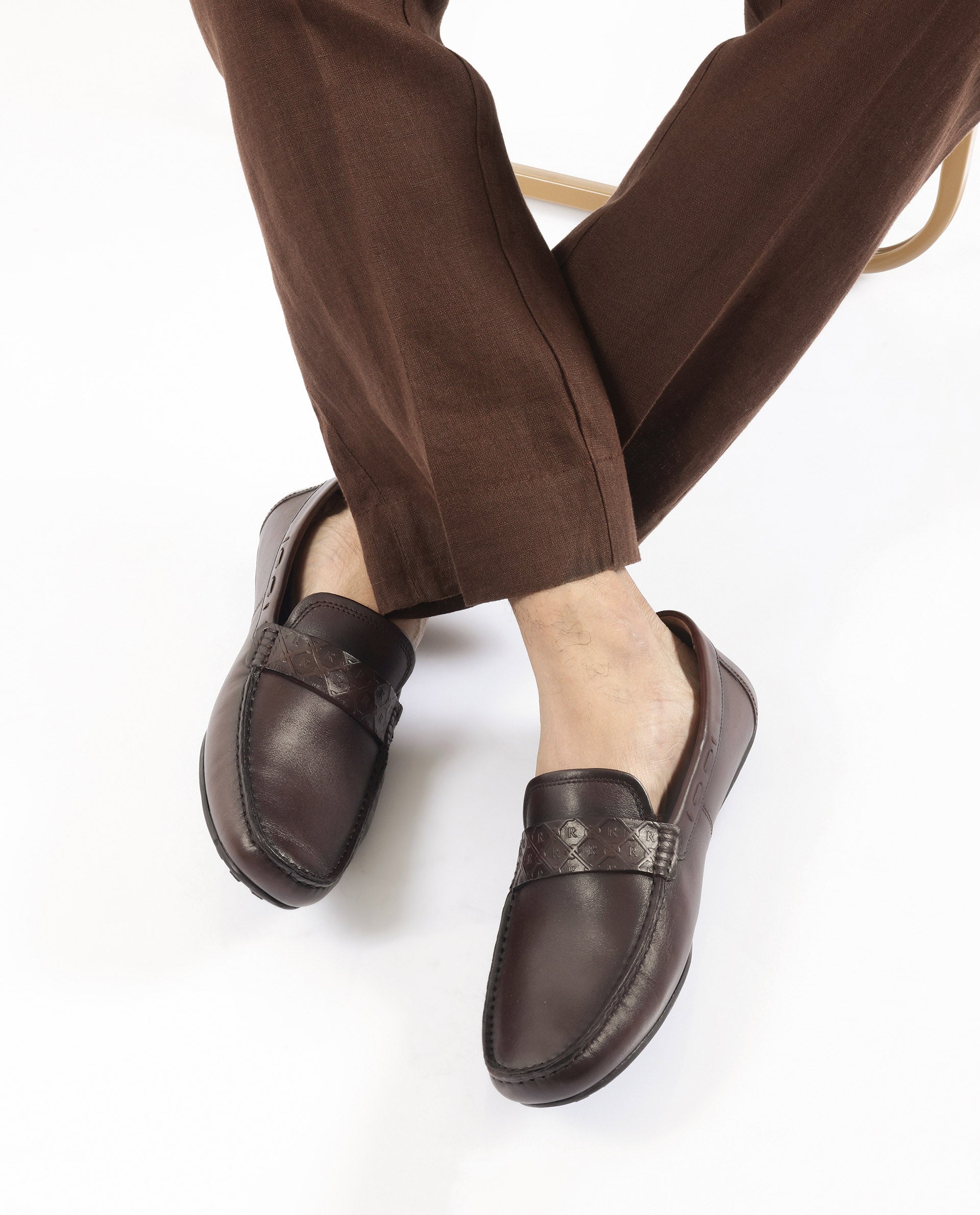 Rare Rabbit Men's Bold Burgundy Slip-On Monotone Genuine Leather Driver Moccasin