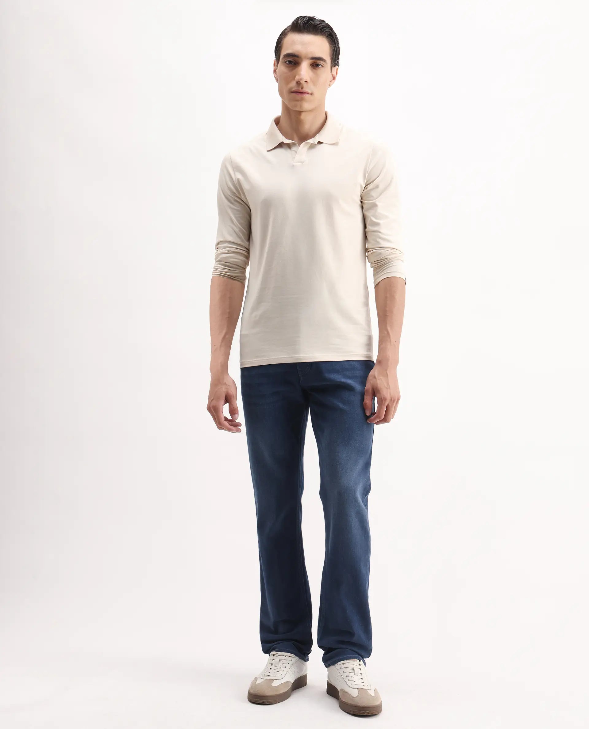 Rare Rabbit Men's Bolt Blue Cotton Blend Plain Morris Regular Fit Jeans