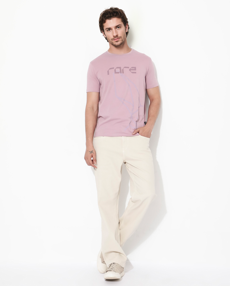 Rare Rabbit Articale Mens Bolt Dusky Pink Cotton Lycra Fabric Short Sleeve Crew Neck Regular Fit Graphic Print T-Shirt
