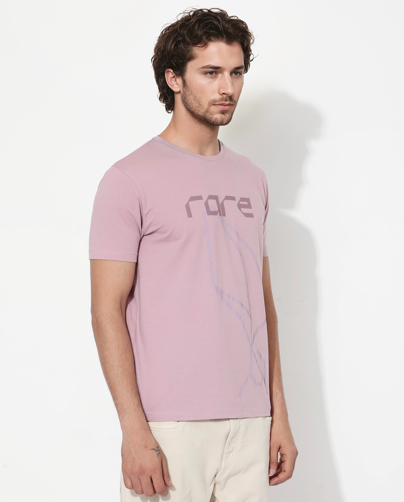 Rare Rabbit Articale Mens Bolt Dusky Pink Cotton Lycra Fabric Short Sleeve Crew Neck Regular Fit Graphic Print T-Shirt