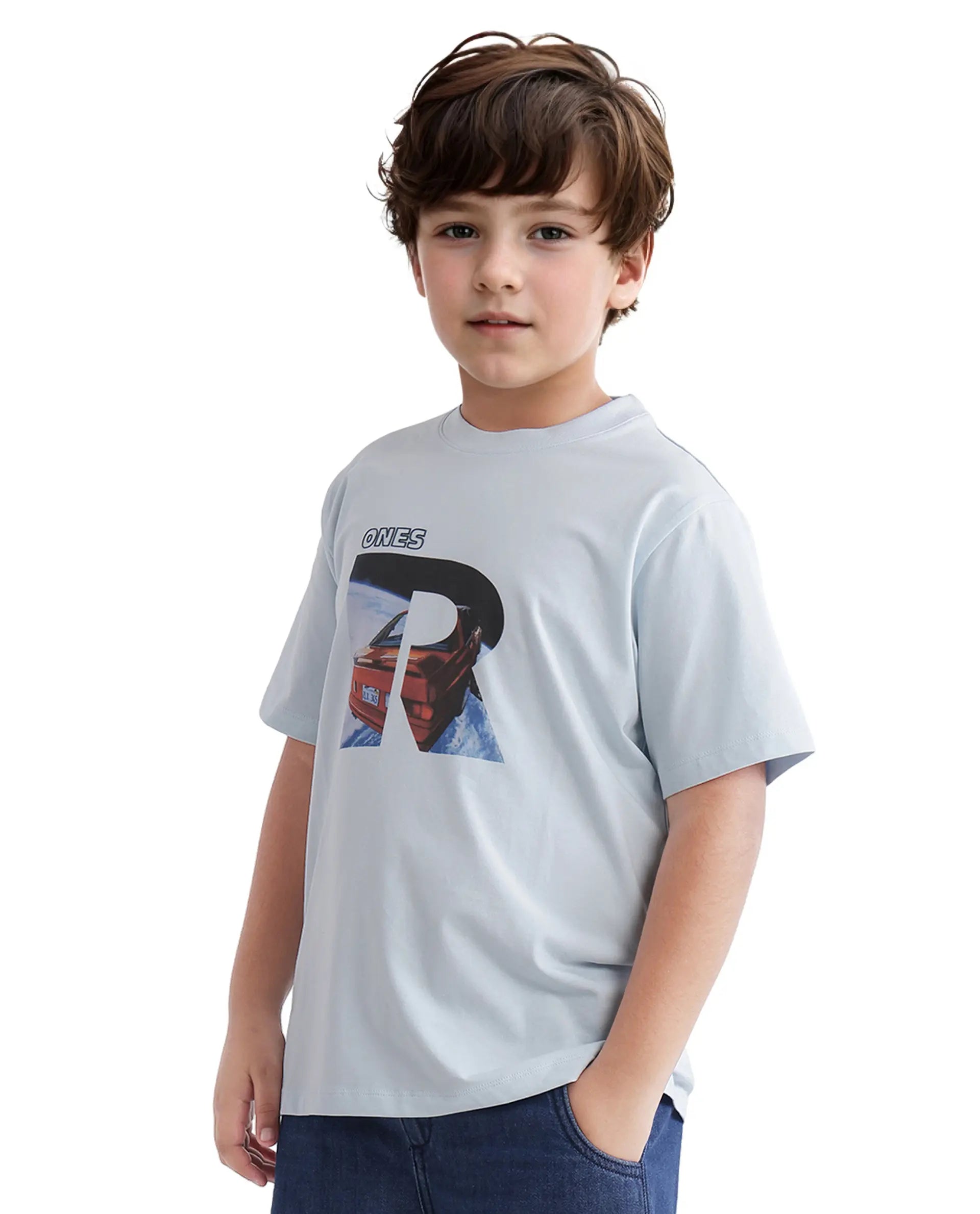 Rare Ones Kids Bolt Pastel Blue Cotton Blend Short Sleeve Crew Neck Print T-Shirt