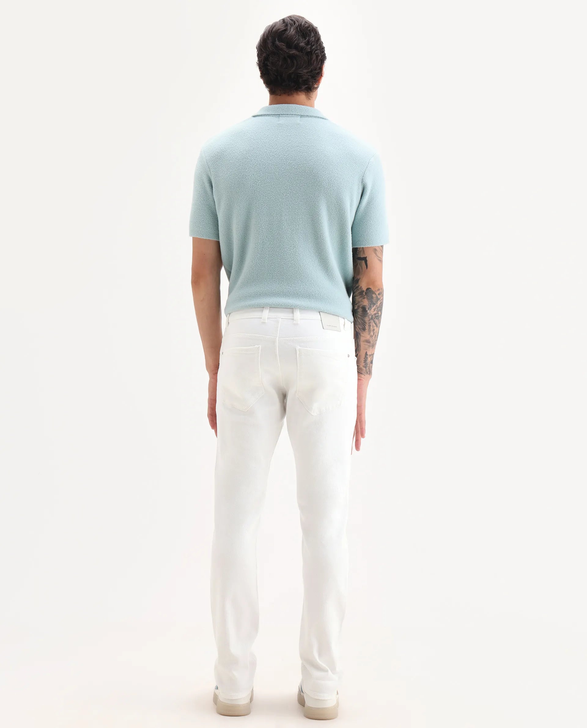 Rare Rabbit Men's Bone Whtie Cotton Blend Fabric Hawk Slim Plain Jeans