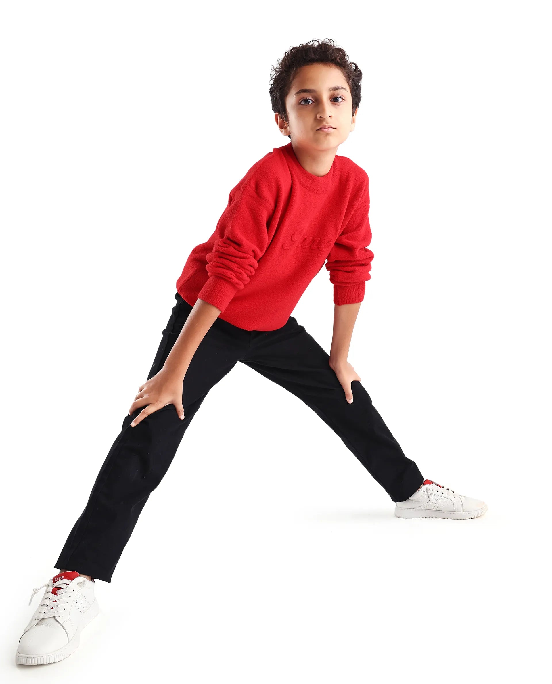 Rare Ones Kids Bon Red Acrylic Blend Typography Slip-On Closure Relaxed Fit Sweater