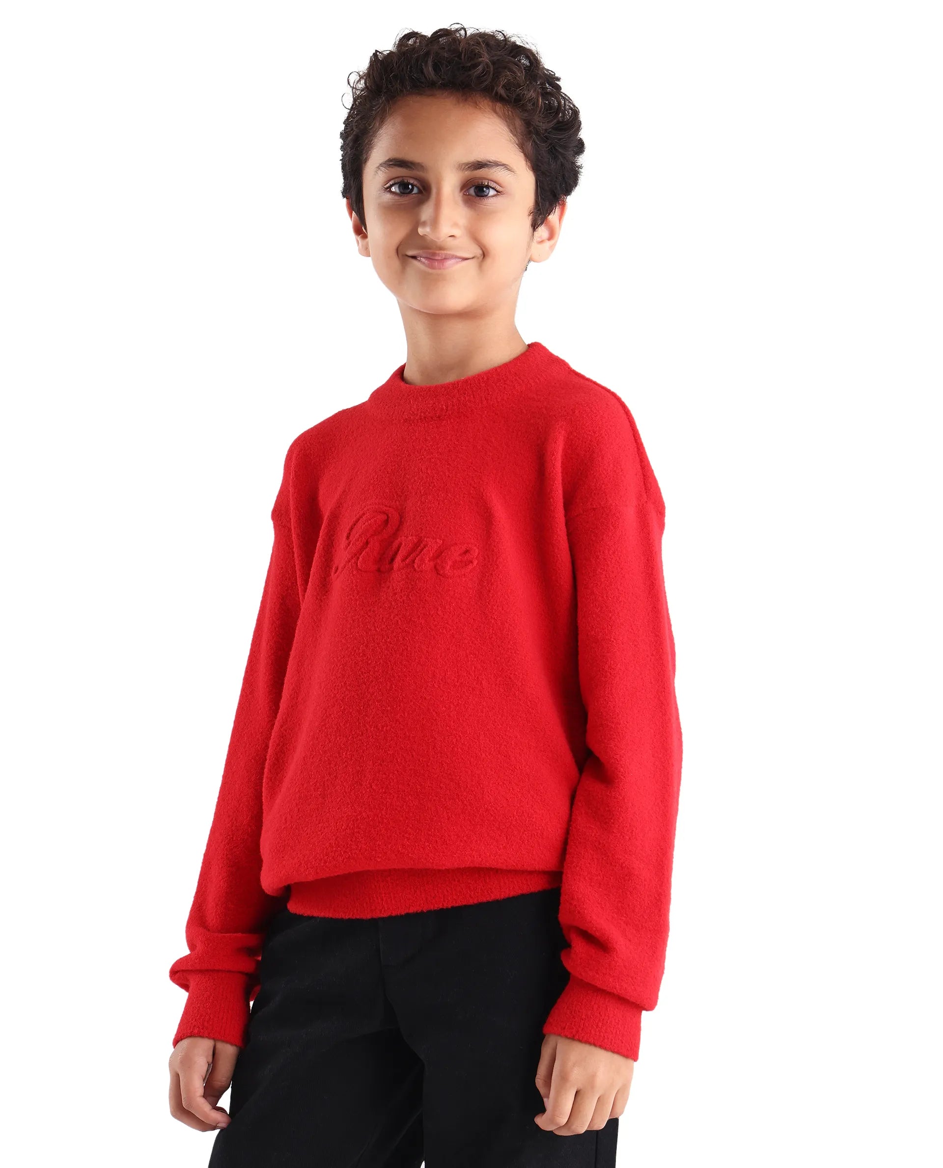 Rare Ones Kids Bon Red Acrylic Blend Typography Slip-On Closure Relaxed Fit Sweater