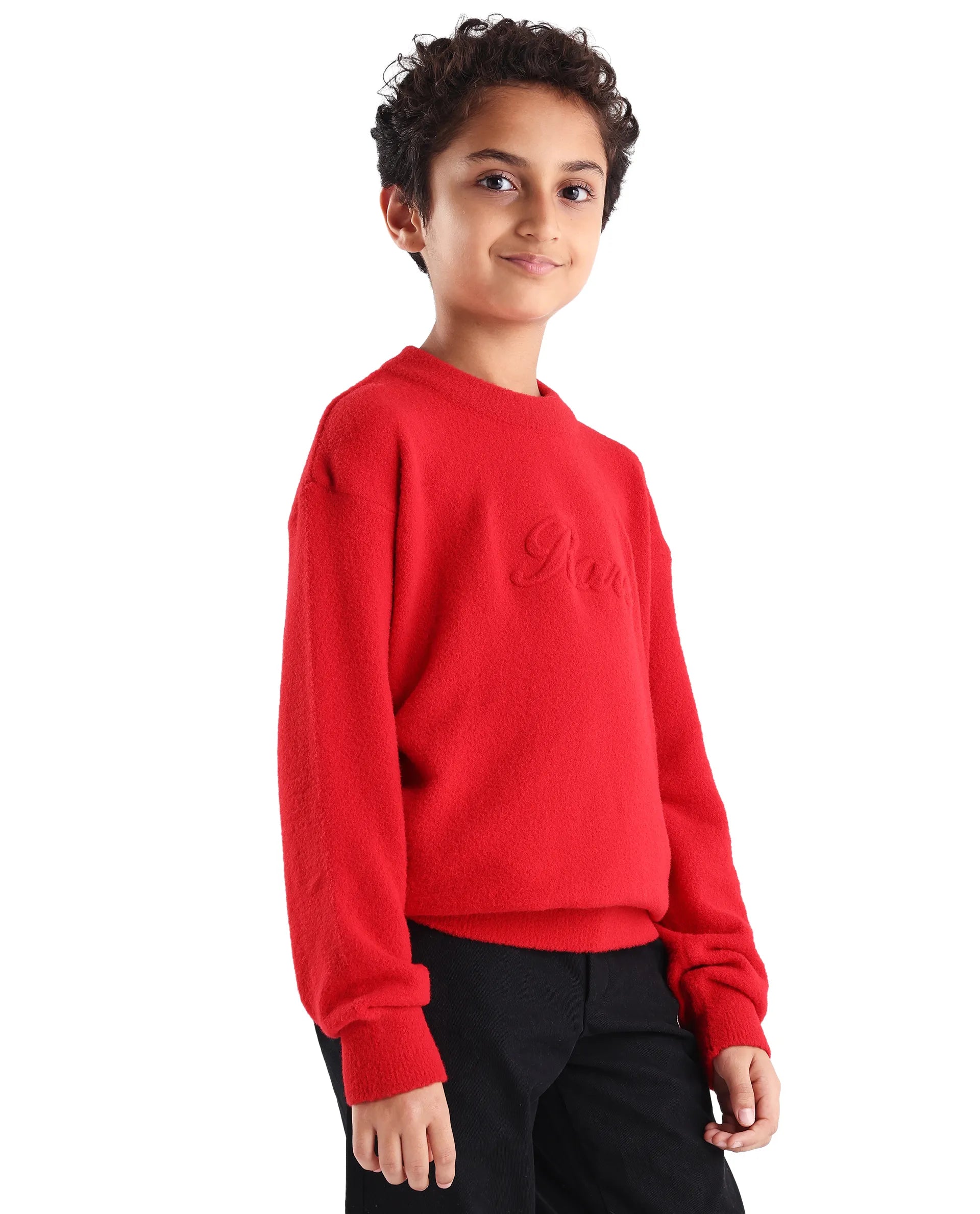 Rare Ones Kids Bon Red Acrylic Blend Typography Slip-On Closure Relaxed Fit Sweater