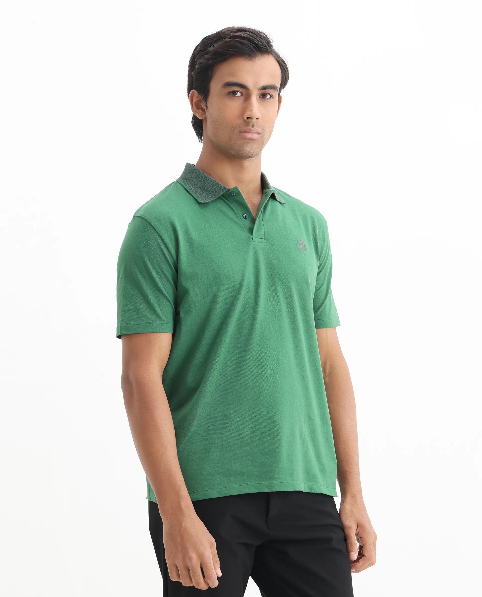 Rare Rabbit Men's Booth Green Cotton Embroidered Regular Fit Half Sleeve Polo