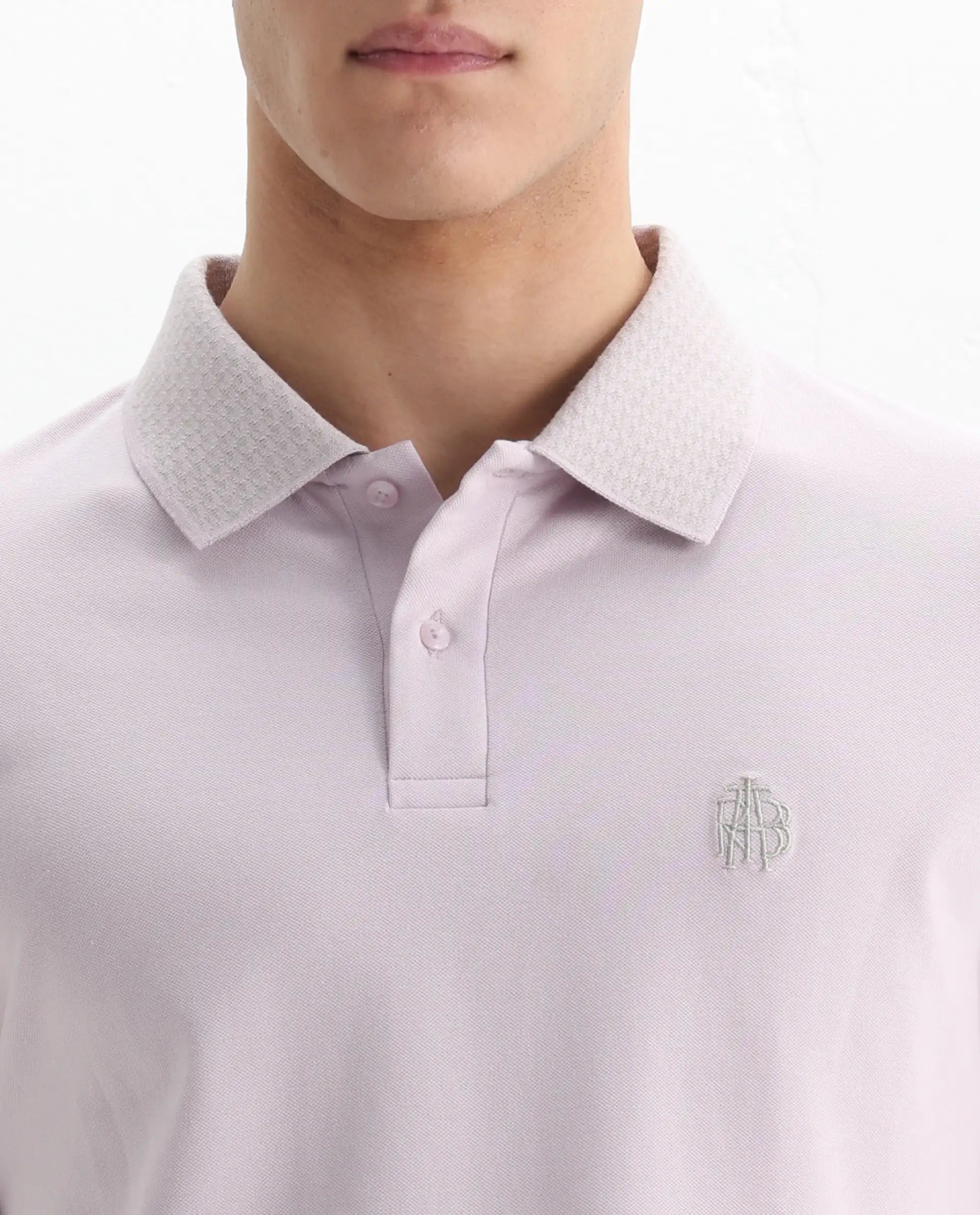 Rare Rabbit Men's Booth Light Purple Cotton Embroidered Regular Fit Half Sleeve Polo