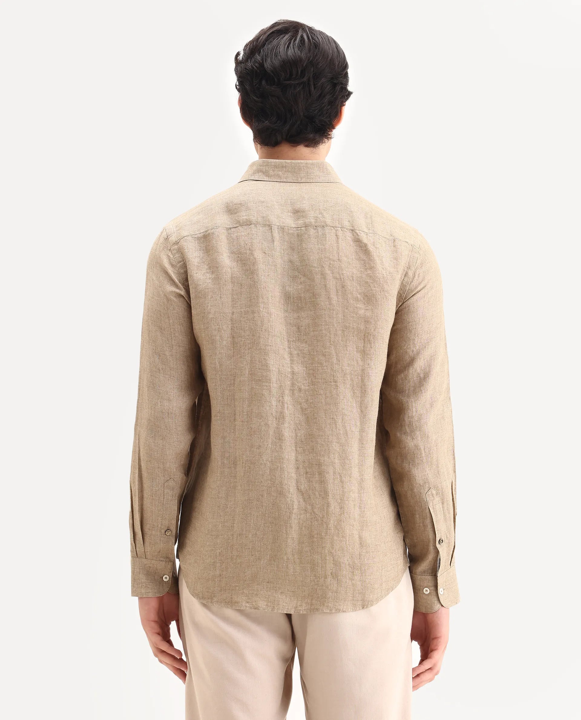 Rare Rabbit Men's Borium-25 Pastel Green 100% Linen Fabric Spread Collar Regular Fit Plain Shirt