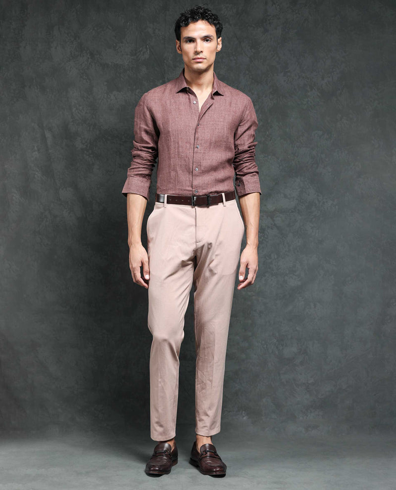 Dark Brown Slim Fit Shirt in Pure Linen | SUITSUPPLY Cyprus