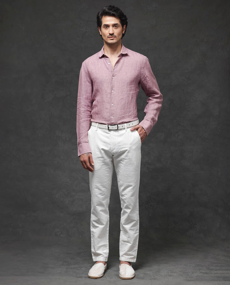 Rare Rabbit Mens Borium-2 Dusky Pink Full Sleeve Melange Linen Fabric Solid Shirt