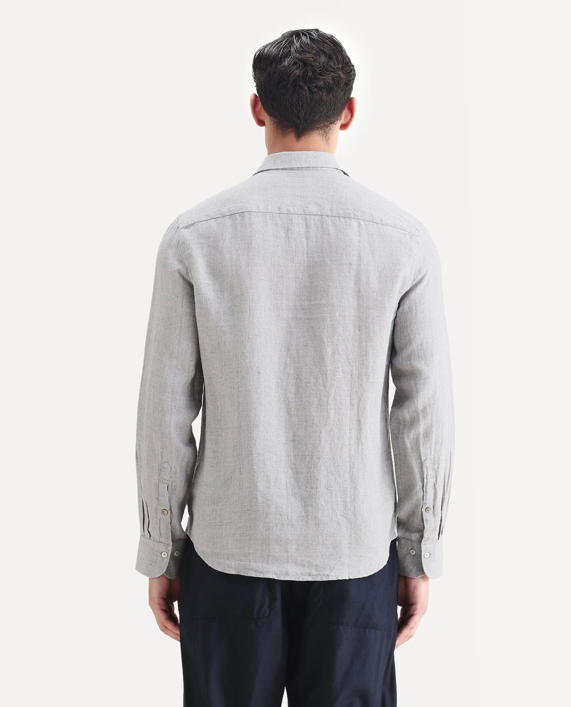 Rare Rabbit Men's Borium Ls-25 Beige 100% Linen Plain Regular Fit Full Sleeve Collared Shirt