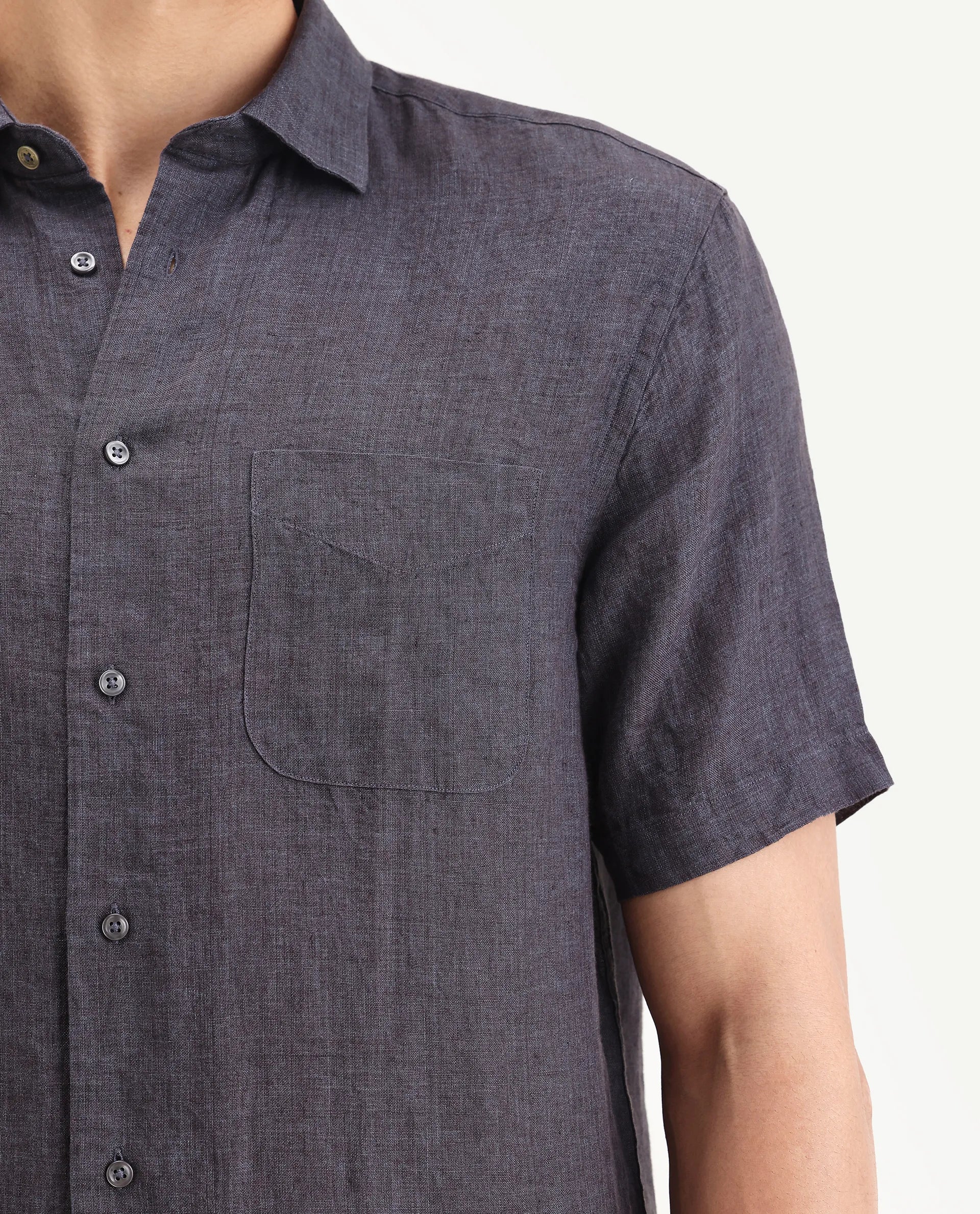 Rare Rabbit Men's Borium Ss-25 Dark Purple Linen Plain Regular Fit Full Sleeve Collared Shirt