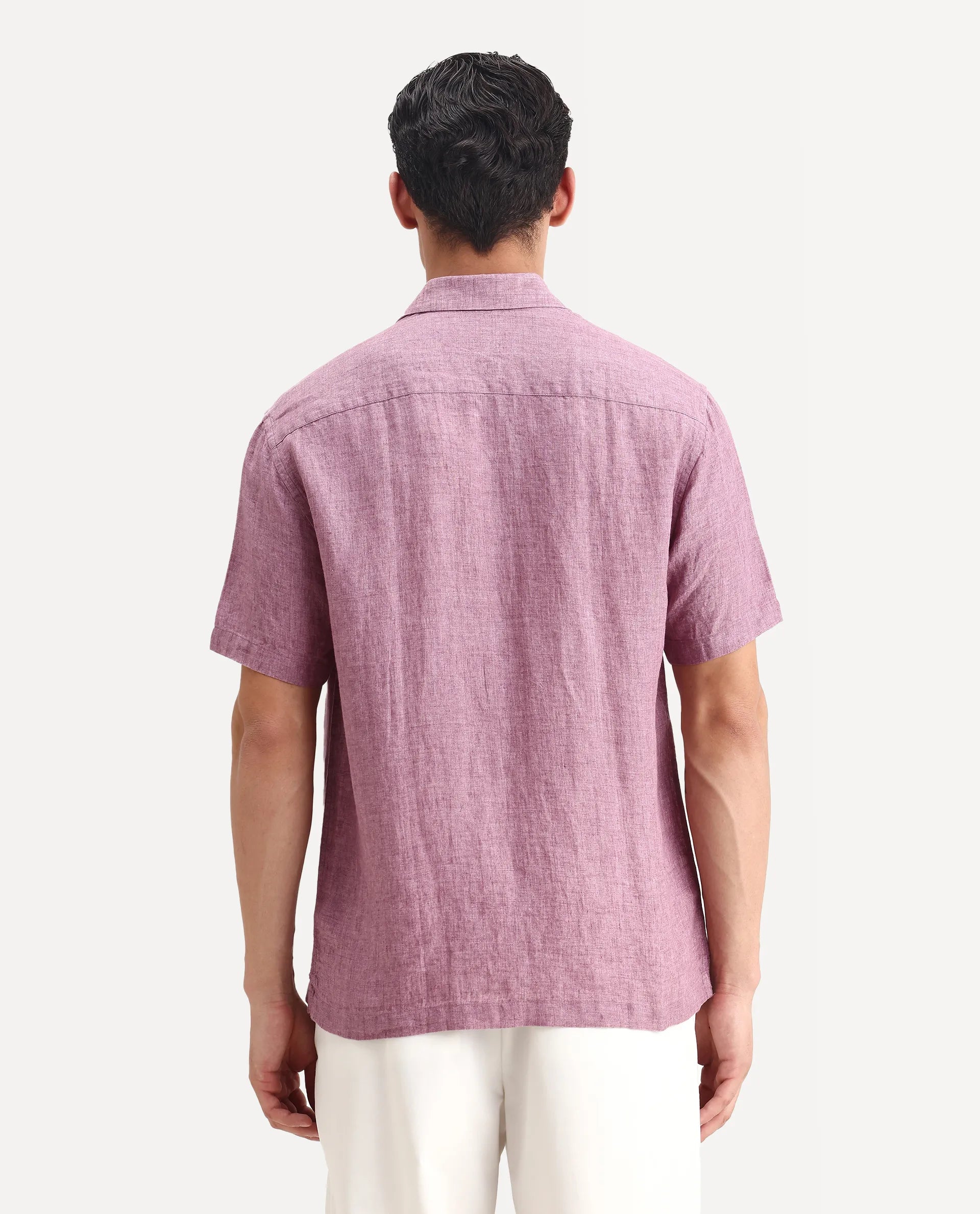 Rare Rabbit Men's Borium Ss-25 Dusky Pink Linen Plain Regular Fit Full Sleeve Collared Shirt