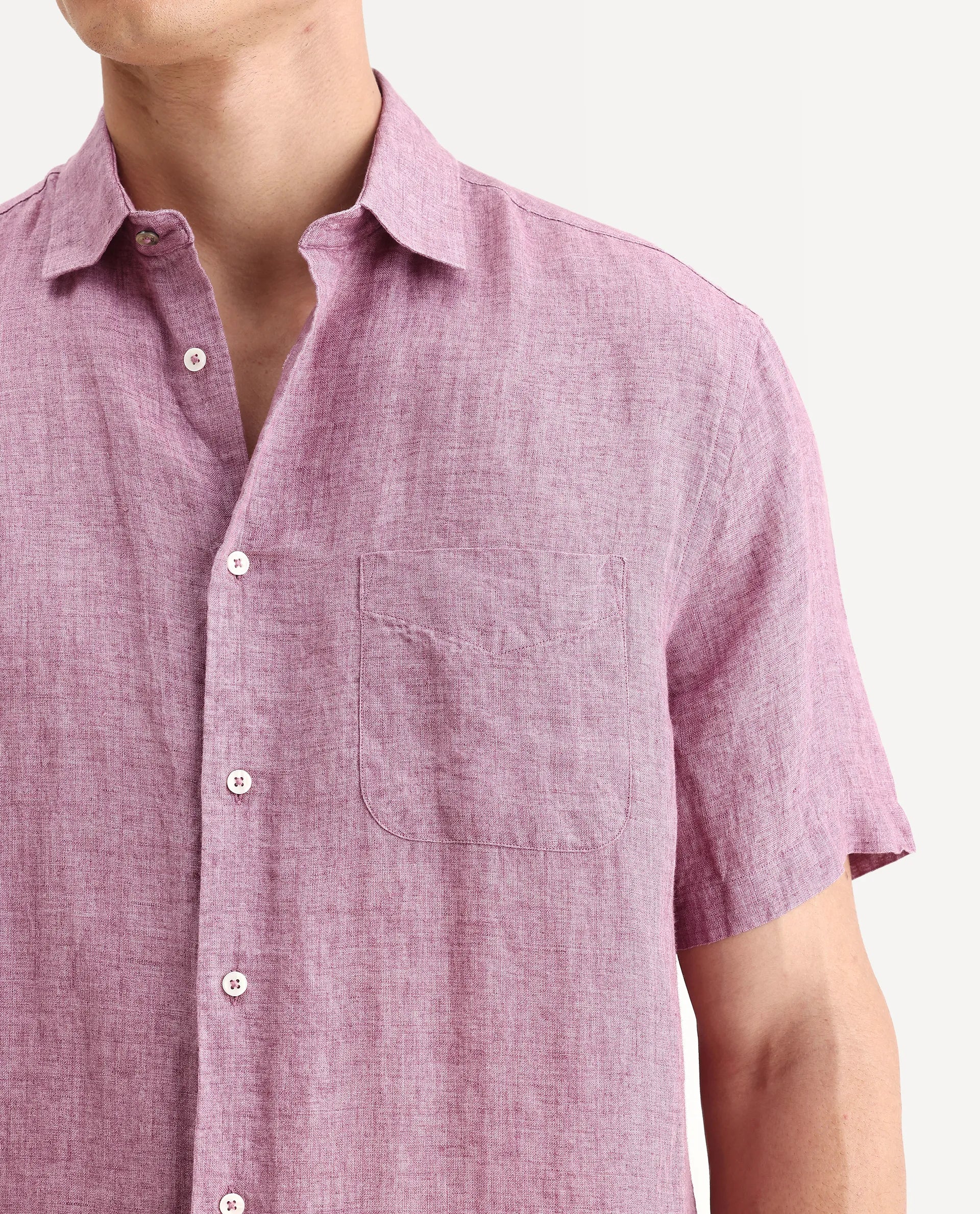 Rare Rabbit Men's Borium Ss-25 Dusky Pink Linen Plain Regular Fit Full Sleeve Collared Shirt