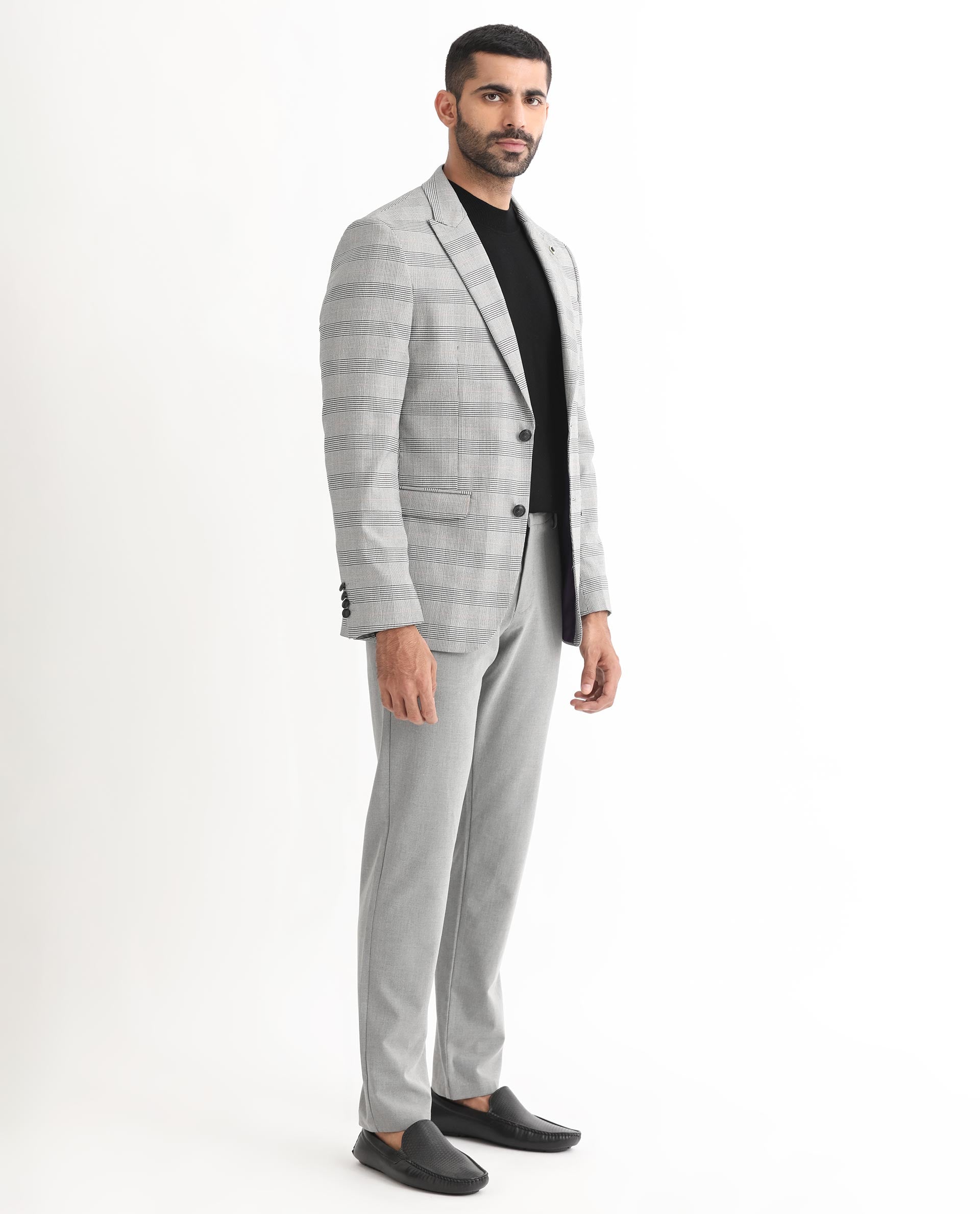 Rare Rabbit Men's Bostic Light Grey Polyester Checked Print Tailored F