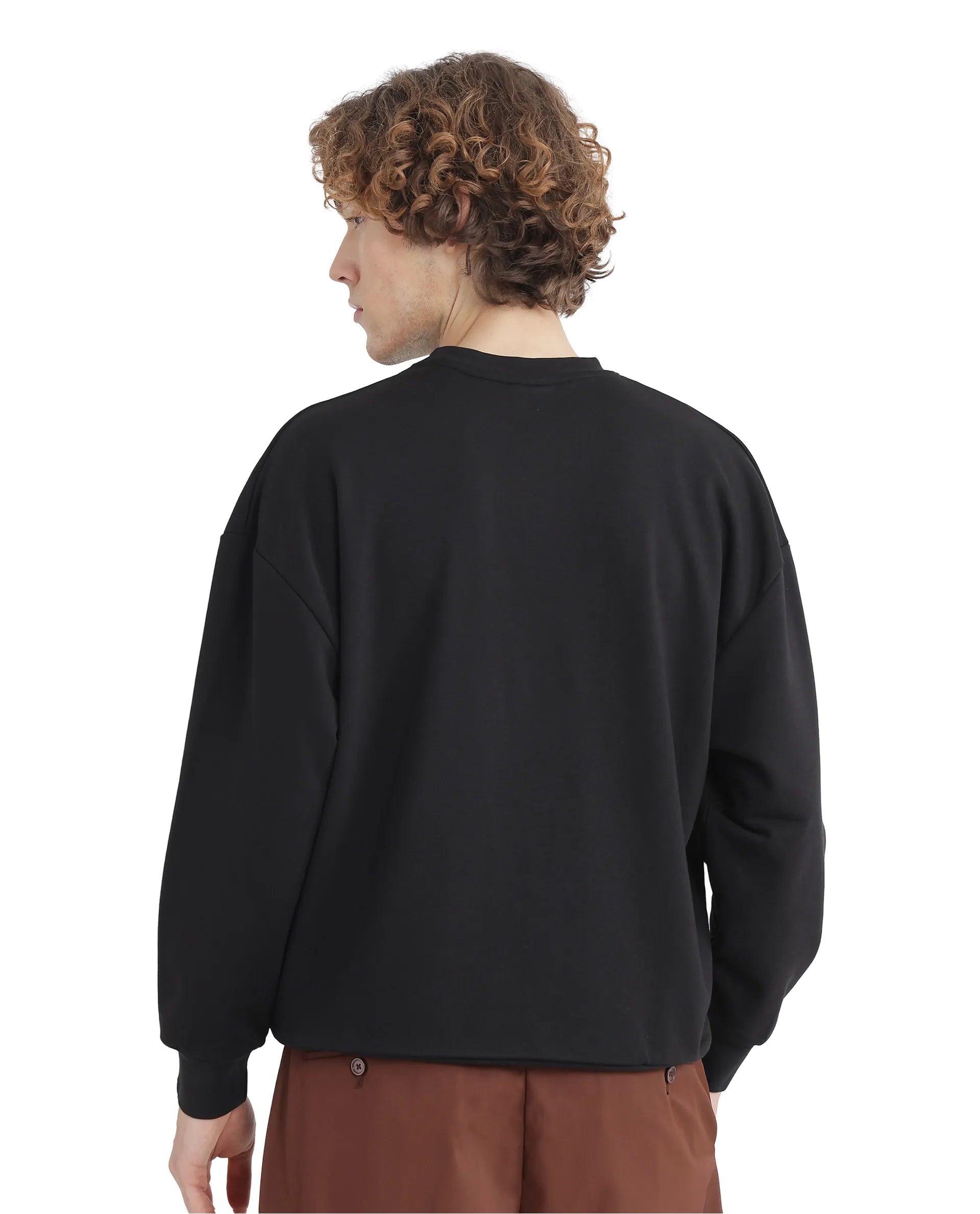 Rare Rabbit Men's Bott Dark Grey Cotton Blend Fabric Full Sleeve Crew Neck Boxy Fit Printed Sweatshirt