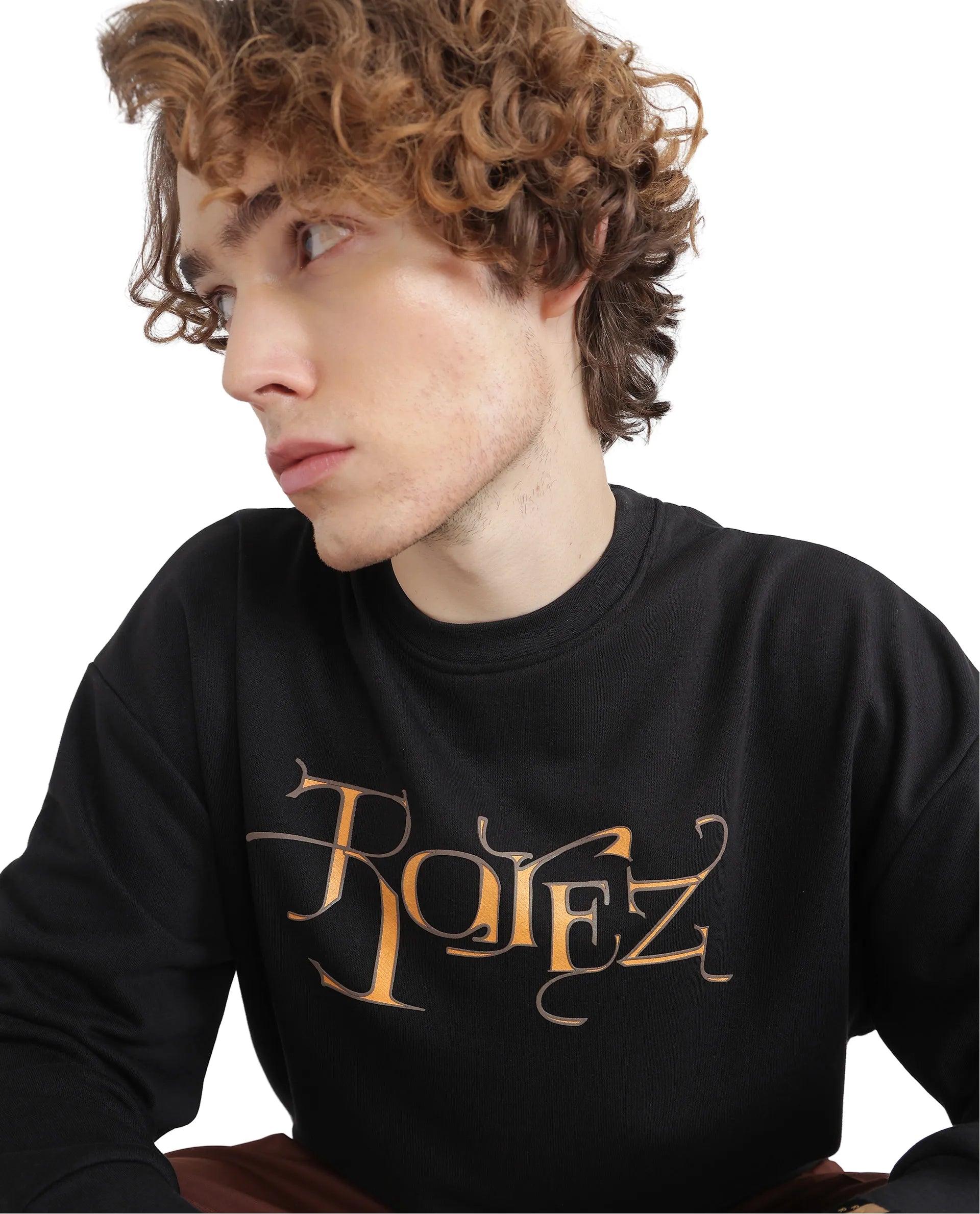 Rare Rabbit Men's Bott Dark Grey Cotton Blend Fabric Full Sleeve Crew Neck Boxy Fit Printed Sweatshirt