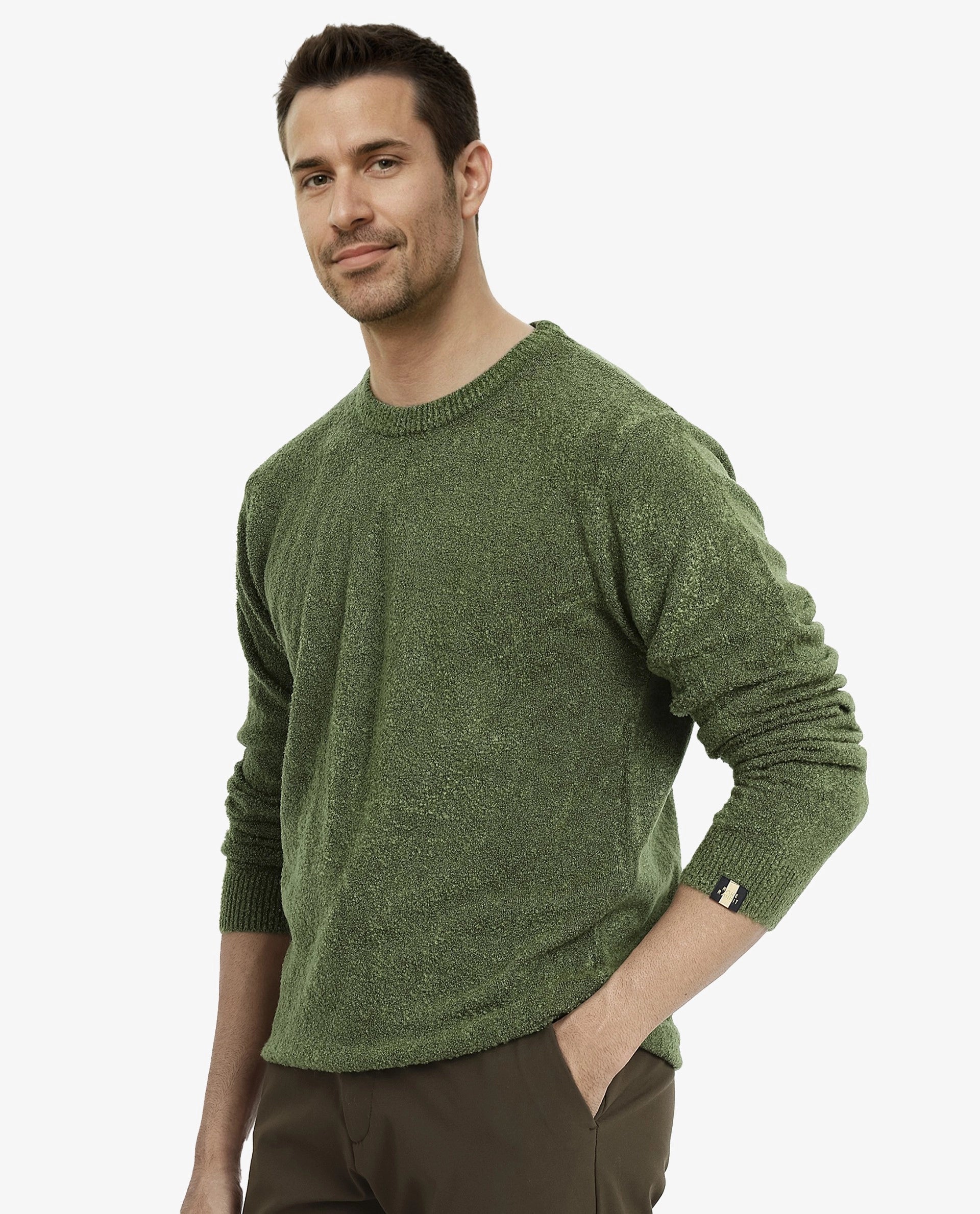 Rare Rabbit Men's Boule Green Poly Acrylic Fabric Full Sleeve Crew Neck Plain Sweater