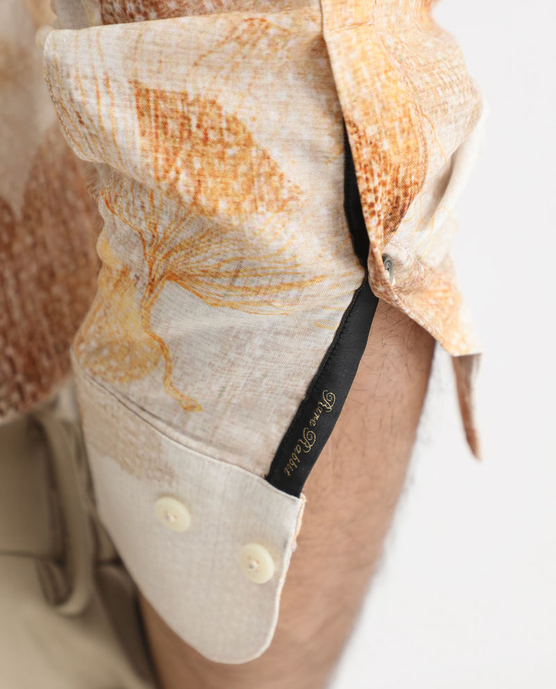 Rare Rabbit Men's Bourbon Beige Viscose Fabric Floral Print Full Sleeves Shirt