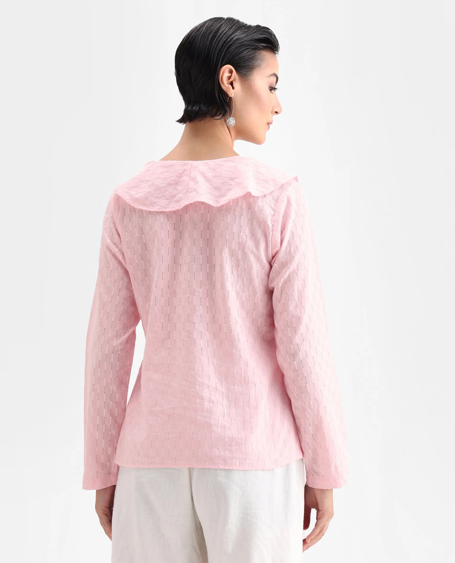 Rareism Women's Bowez Pink Cotton V-Neck Plain Regular Fit Top