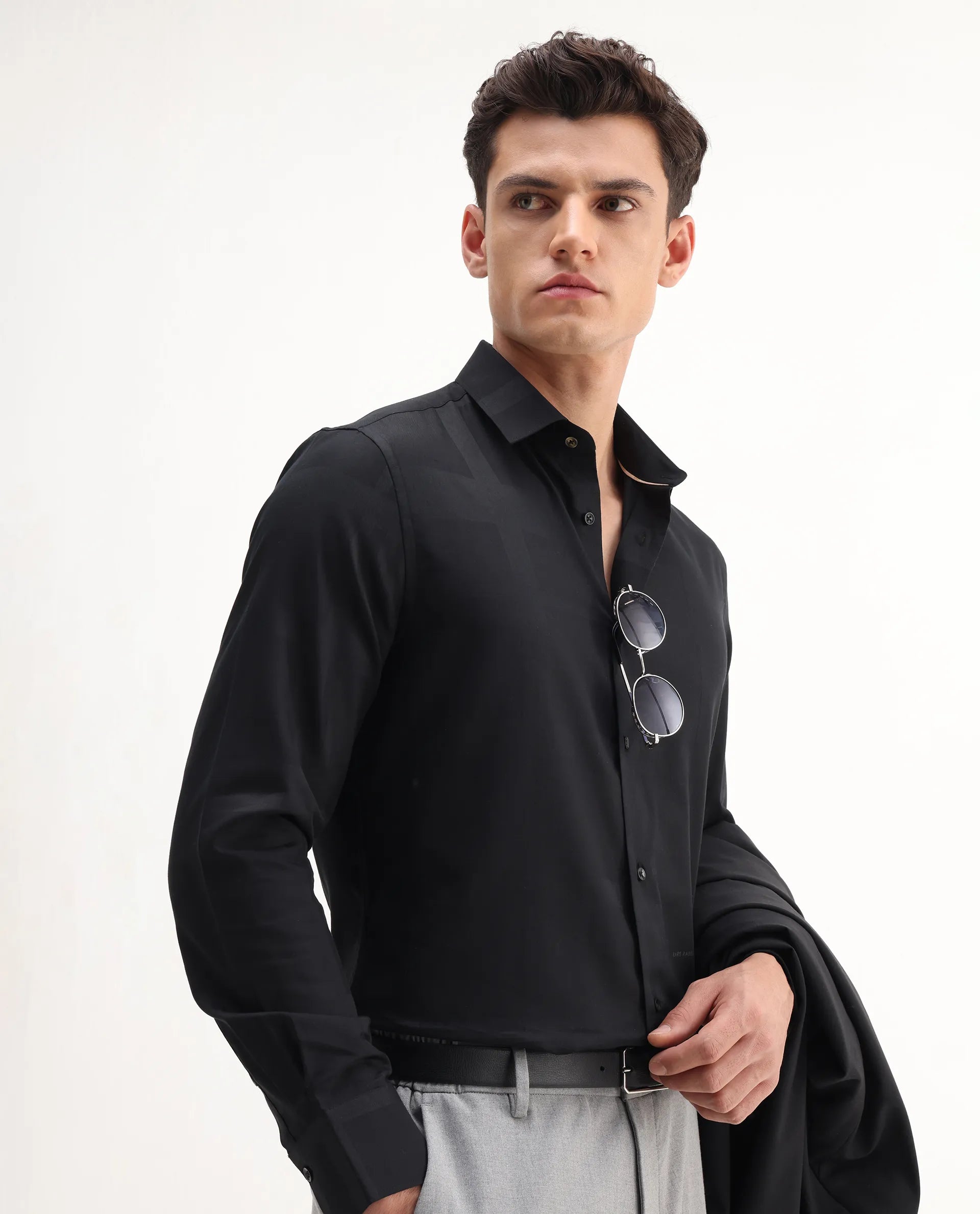 Rare Rabbit Men's Boxlet 25 Black Cotton Blend Checked Print Regular Fit Full Sleeve Collared Shirt