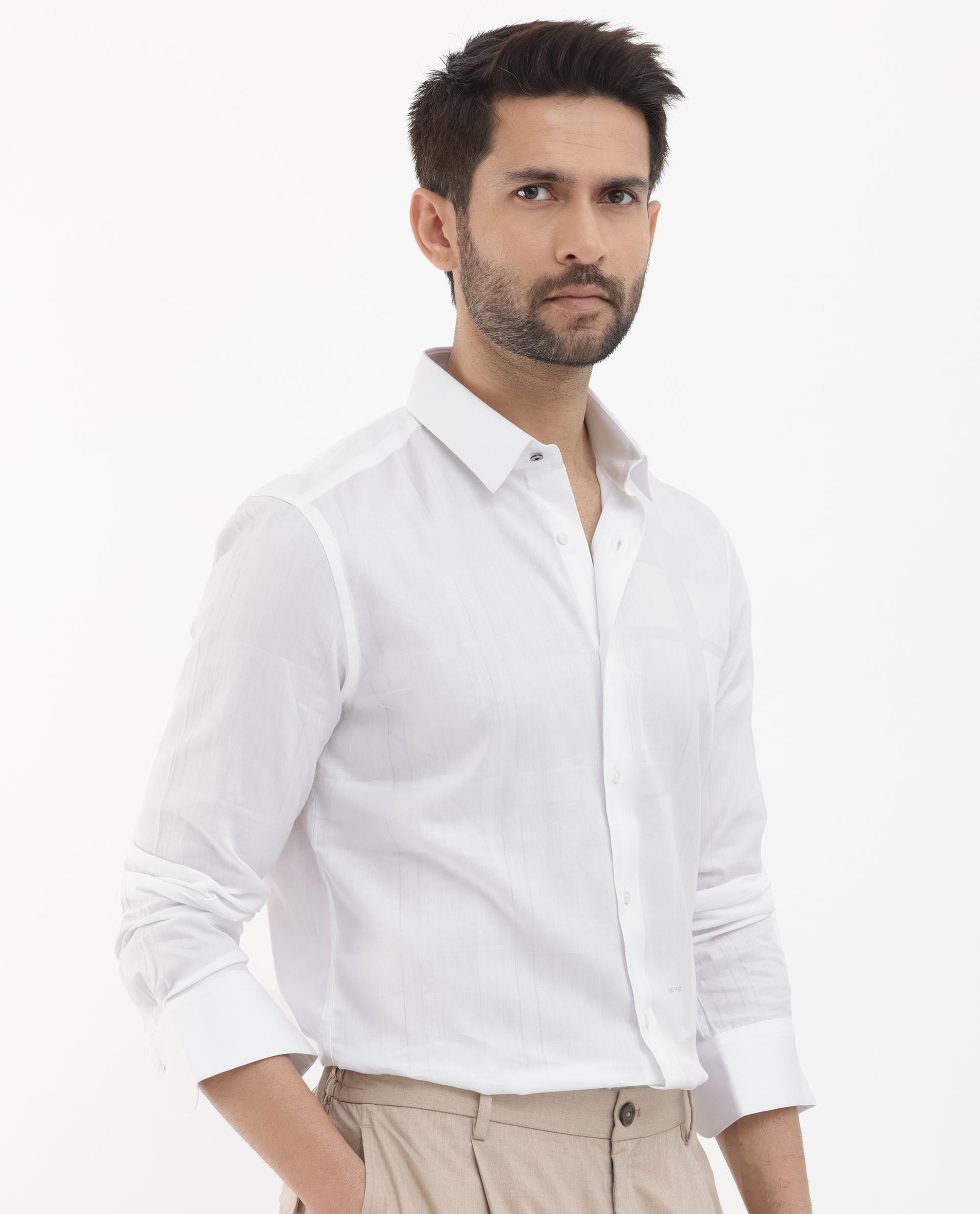 Rare Rabbit Men's Boxline-5 White Cotton Lyocell Fabric Full Sleeves Checks Shirt