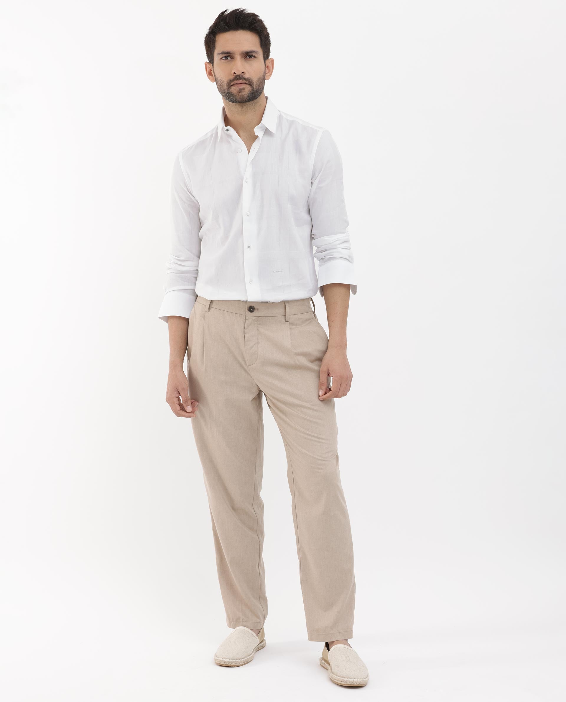 Rare Rabbit Men's Boxline-5 White Cotton Lyocell Fabric Full Sleeves Checks Shirt