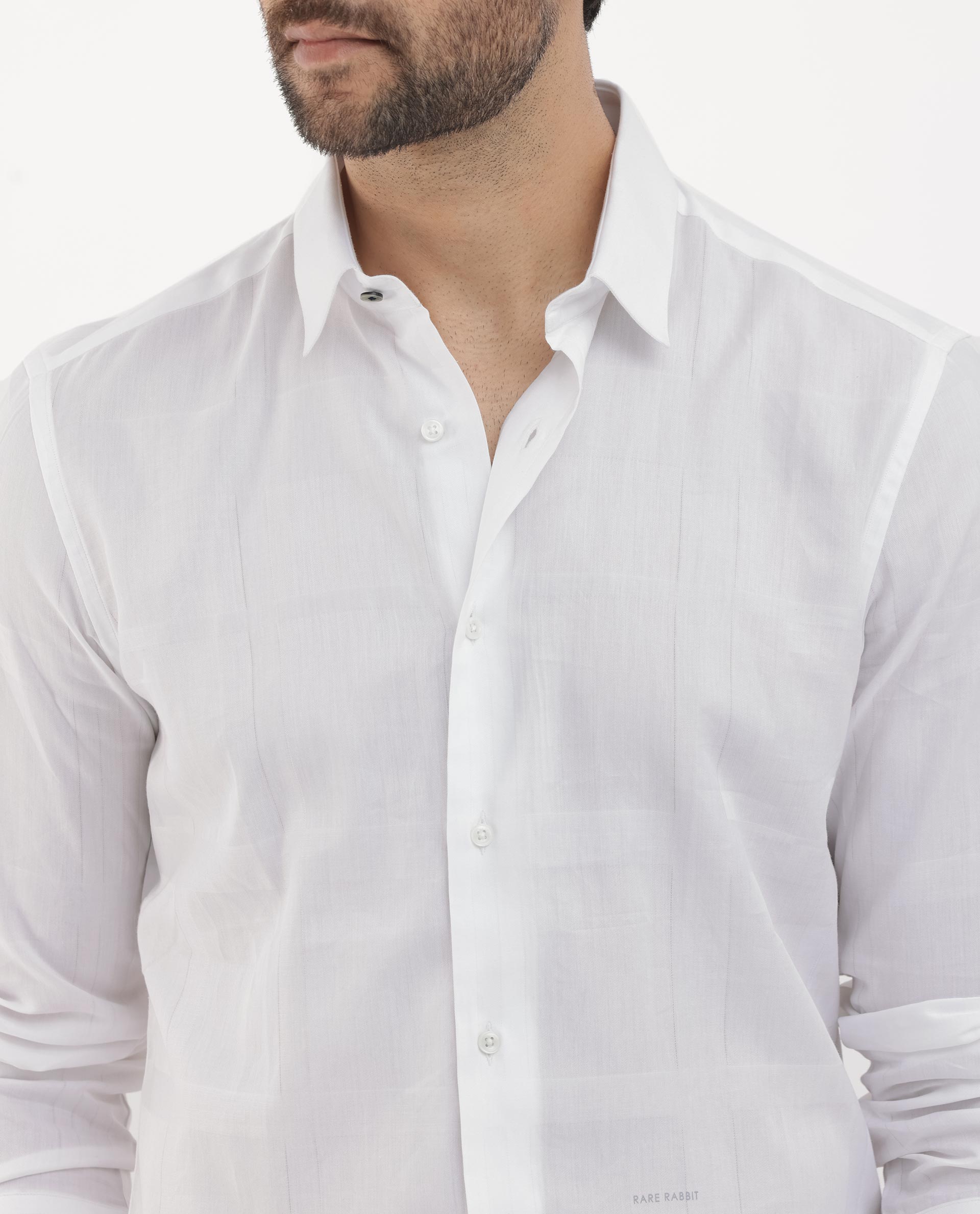 Rare Rabbit Men's Boxline-5 White Cotton Lyocell Fabric Full Sleeves Checks Shirt