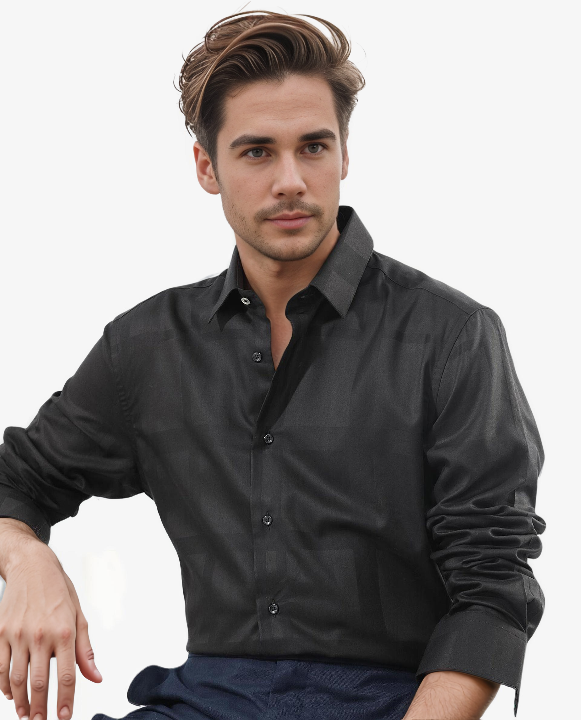 Rare Rabbit Men's Boxline-5 Dusky Black Cotton Lyocell Fabric Full Sleeves Checks Shirt