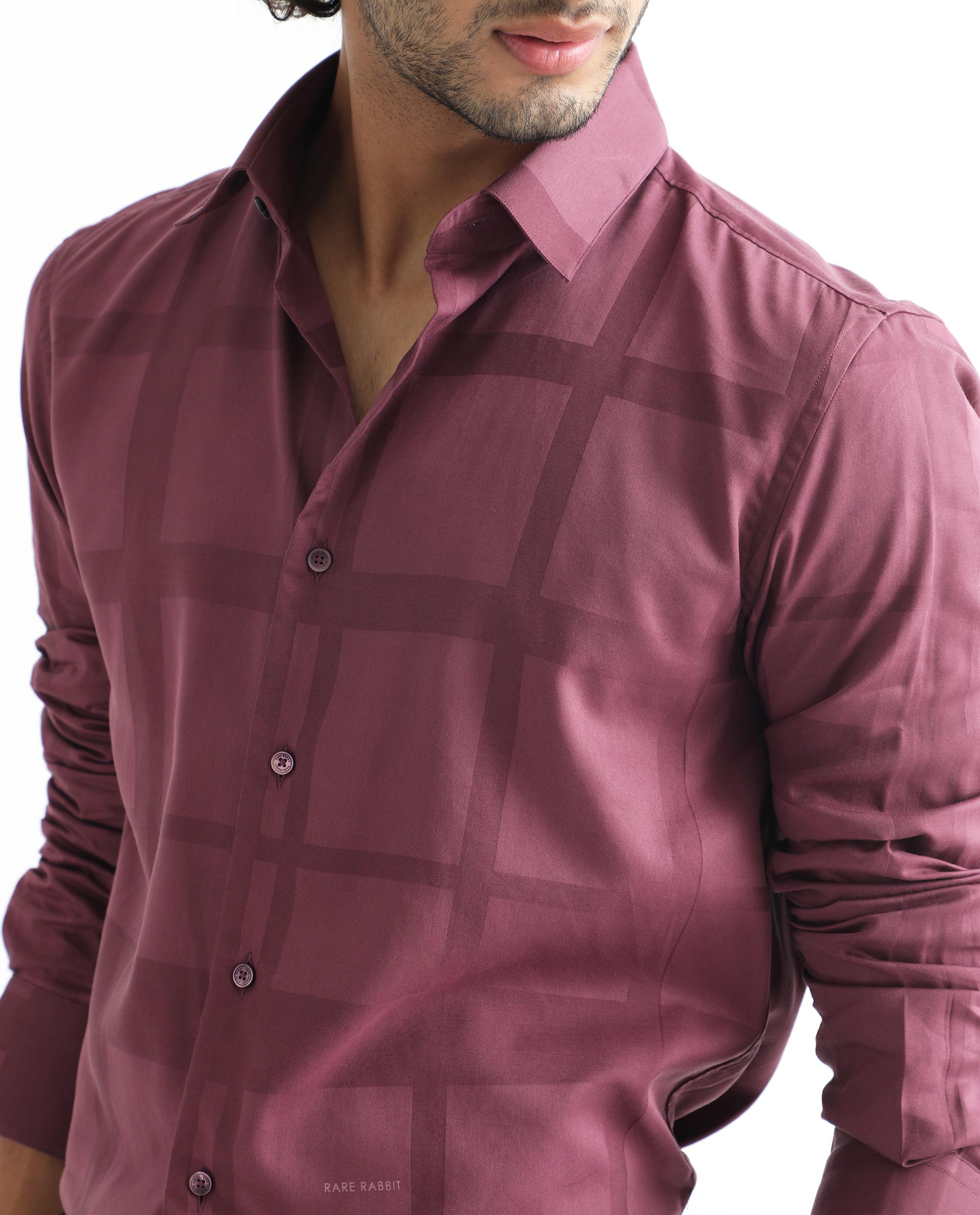 Rare Rabbit Men's Boxline Maroon Cotton Lyocell Fabric Full Sleeves Checks Print Shirt