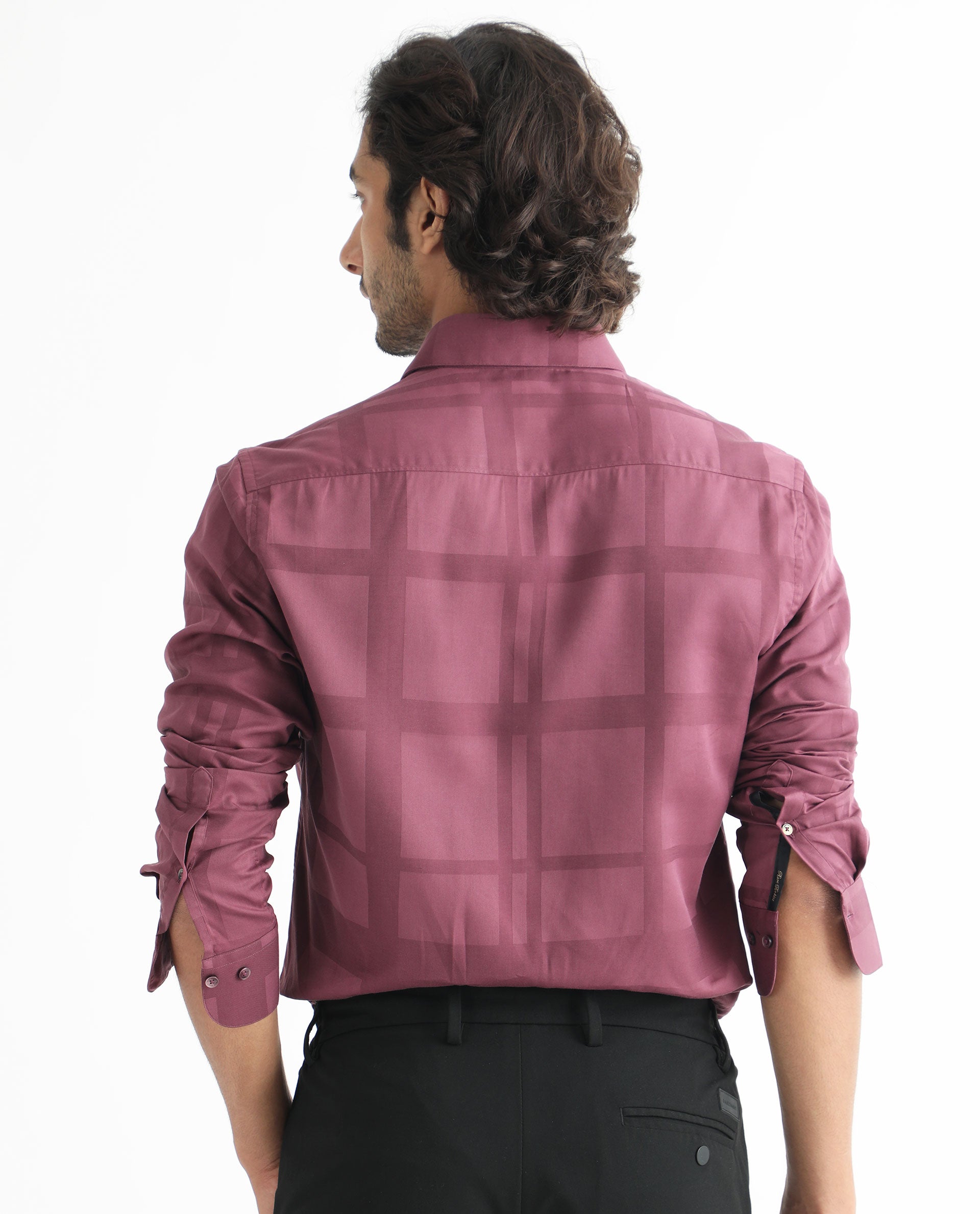 Rare Rabbit Men's Boxline Maroon Cotton Lyocell Fabric Full Sleeves Checks Print Shirt