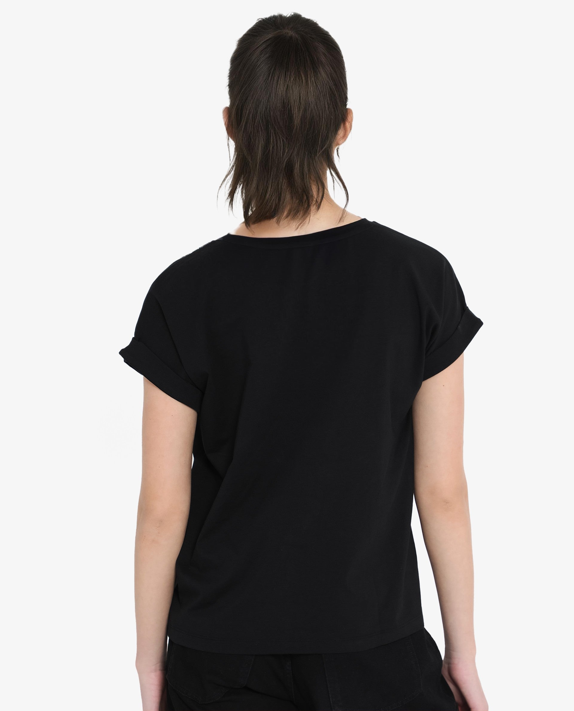 Rareism Womens Brahe Black T-Shirt Short Sleeve Crew Neck Solid