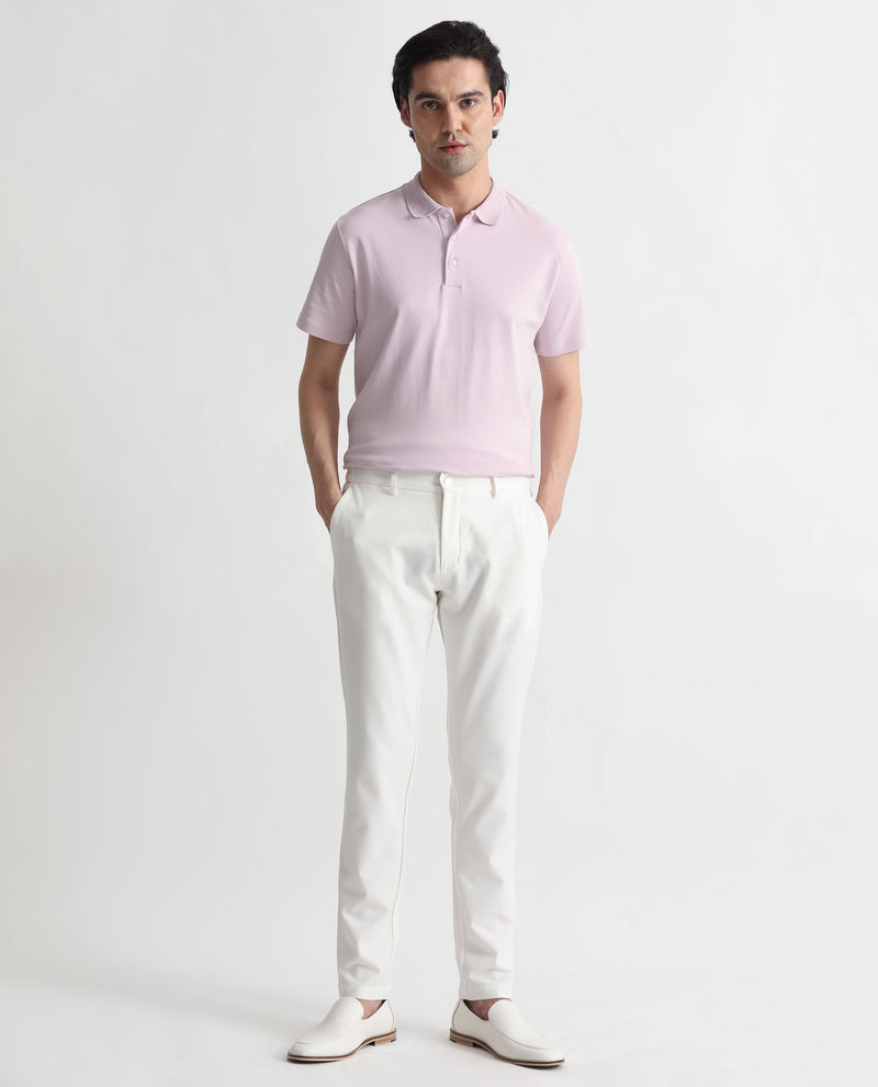 Rare Rabbit Men's Braidey Pink Cotton Fabric Textured Collared Neck Half Sleeves Polo T-Shirt