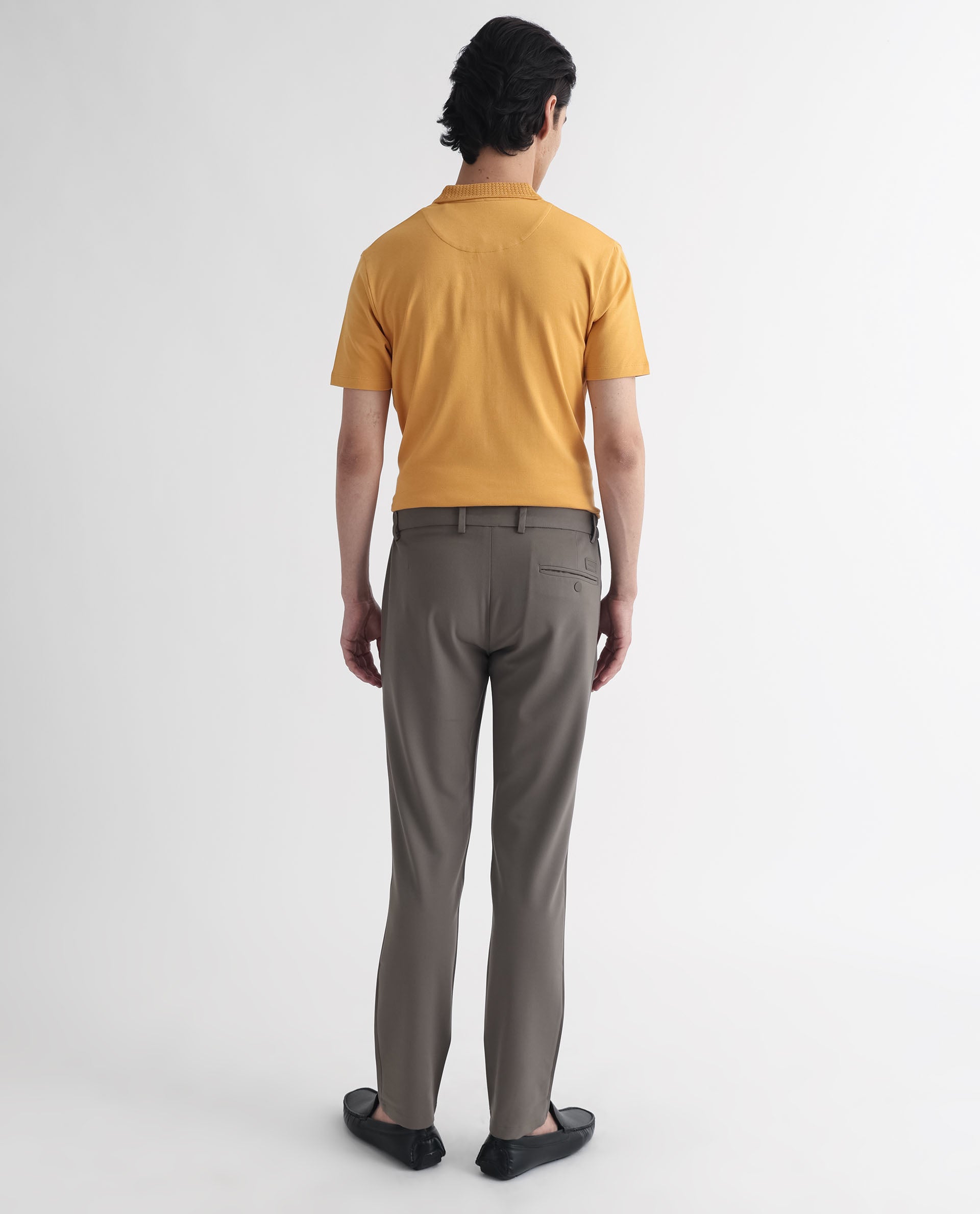 Rare Rabbit Men's Braidey Yellow Cotton Fabric Textured Collared Neck Half Sleeves Polo T-Shirt