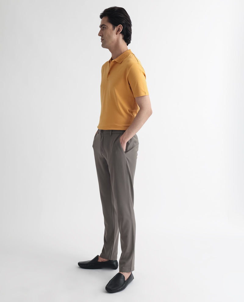 Rare Rabbit Men's Braidey Yellow Cotton Fabric Textured Collared Neck Half Sleeves Polo T-Shirt