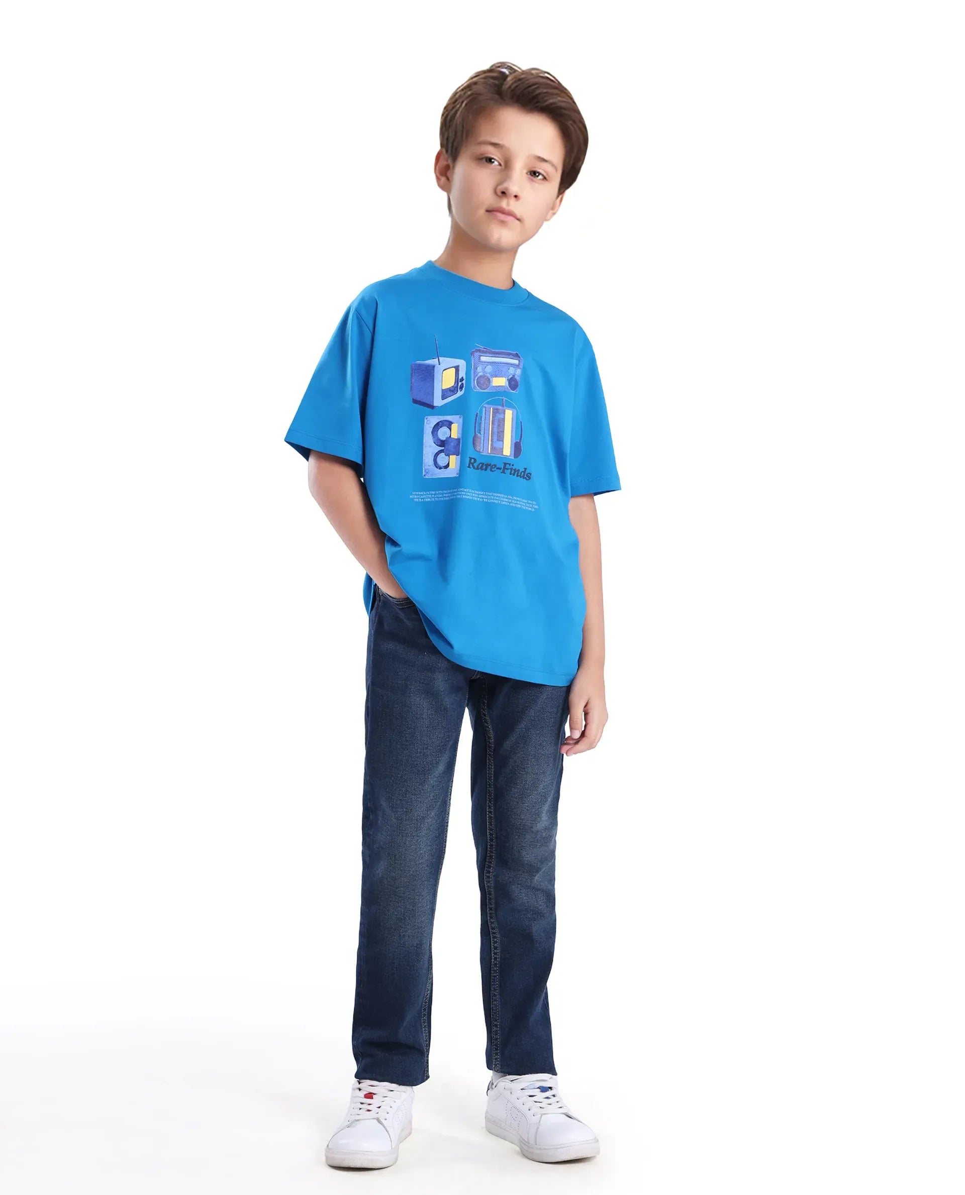 Rare Ones Kids Bram Dark Blue Cotton Solid Button And Zip Closure Slim Fit Jeans