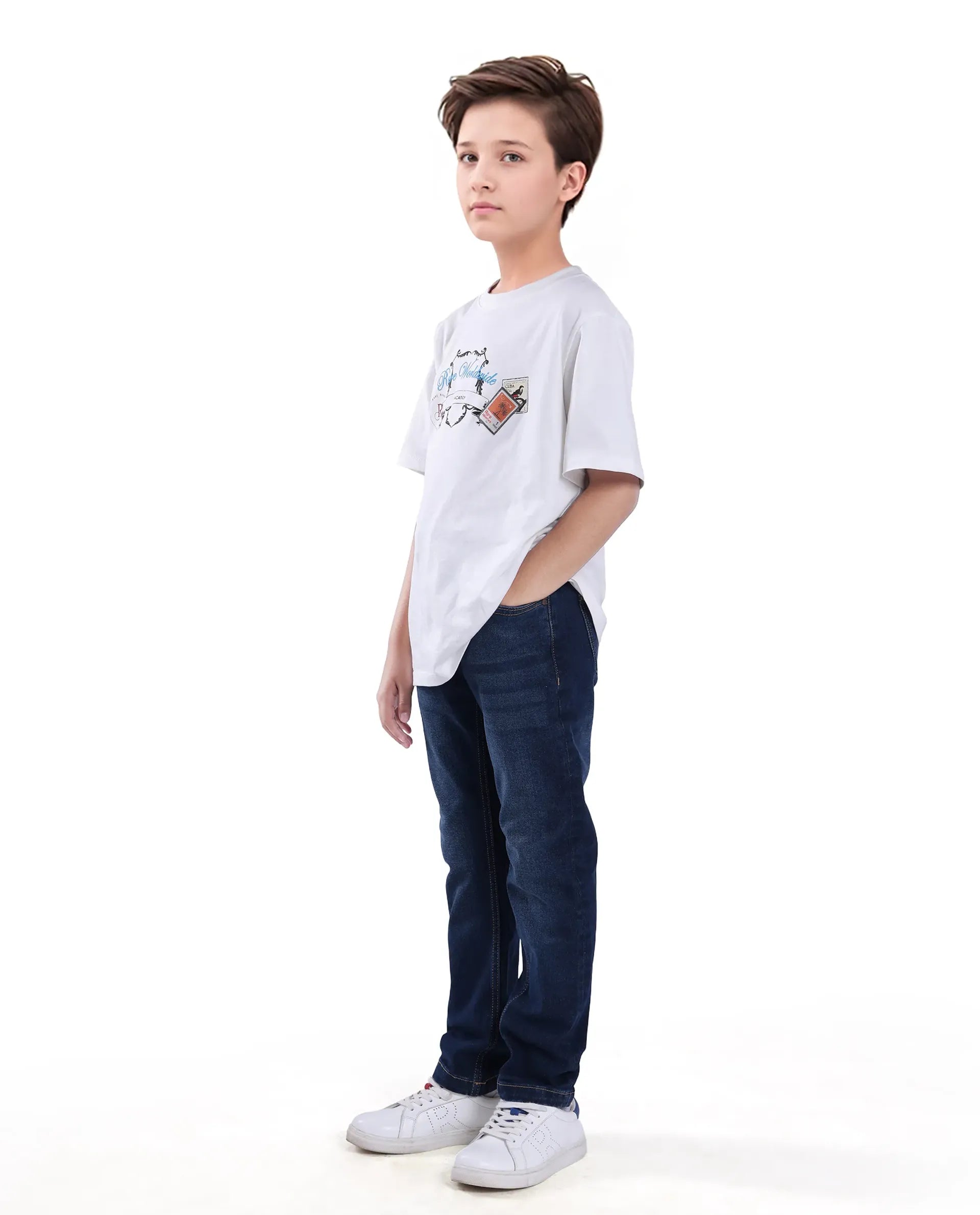 Rare Ones Kids Bram Light Blue Cotton Solid Button And Zip Closure Slim Fit Jeans