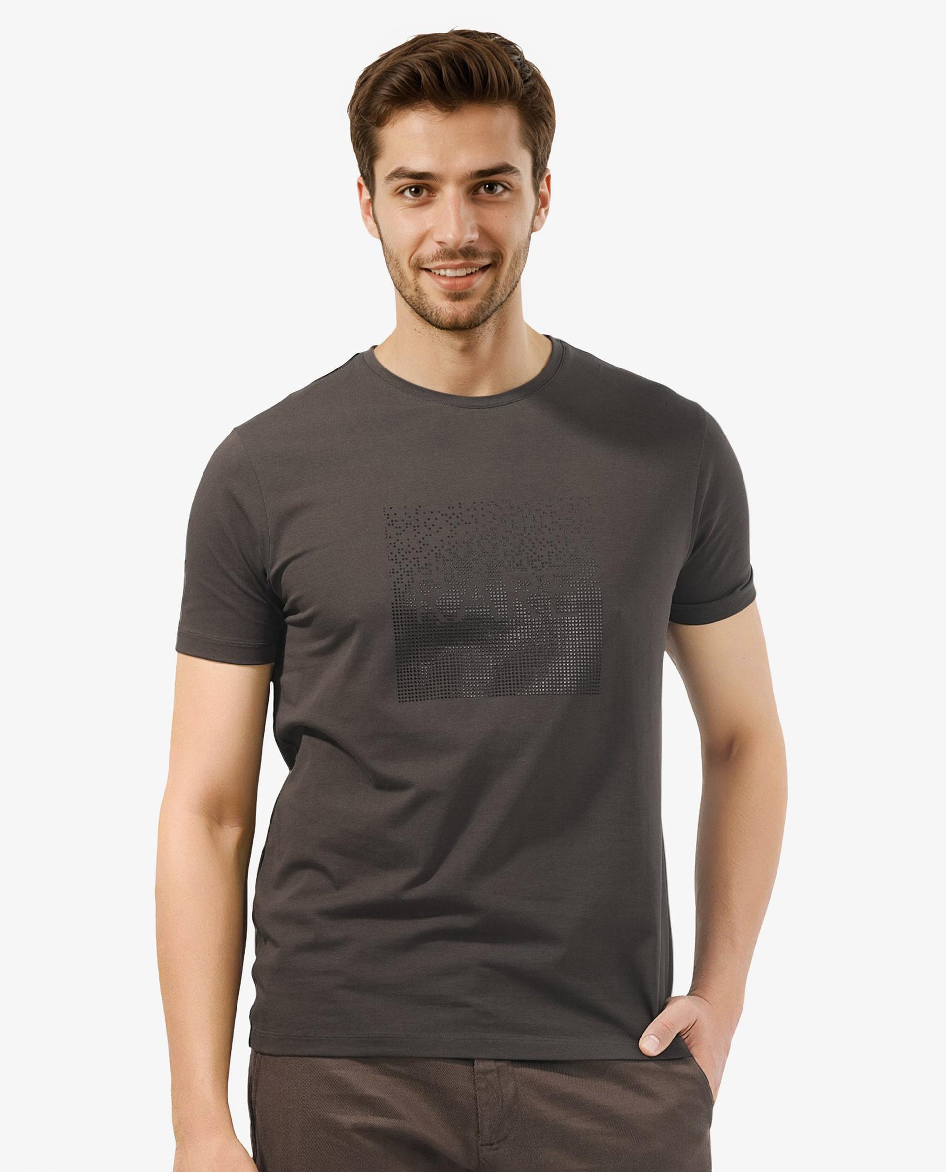 Rare Rabbit Mens Brandon Olive Short Sleeve Graphic Printed T-Shirt