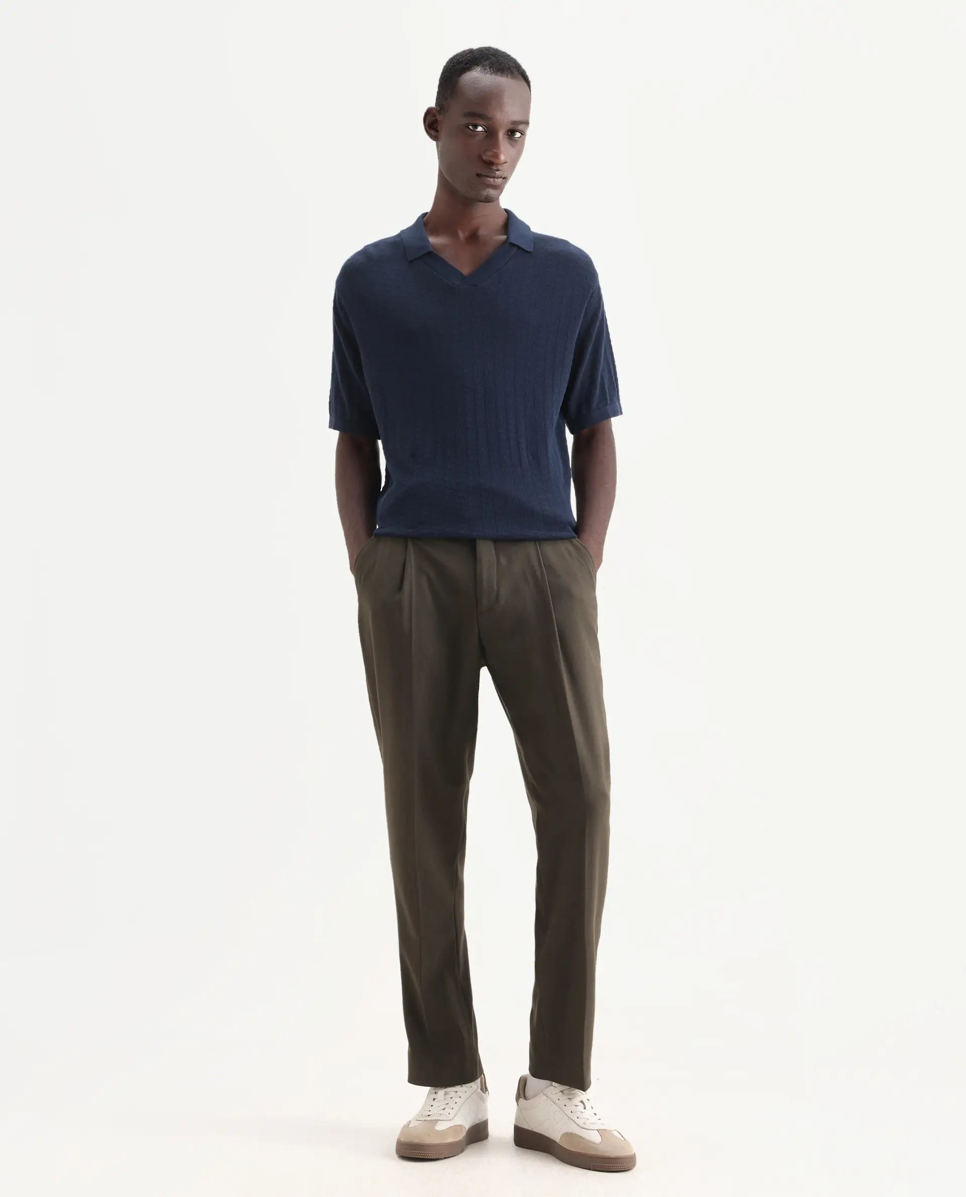 Rare Rabbit Men's Branter Olive Polyester Plain Relaxed Fit Trouser