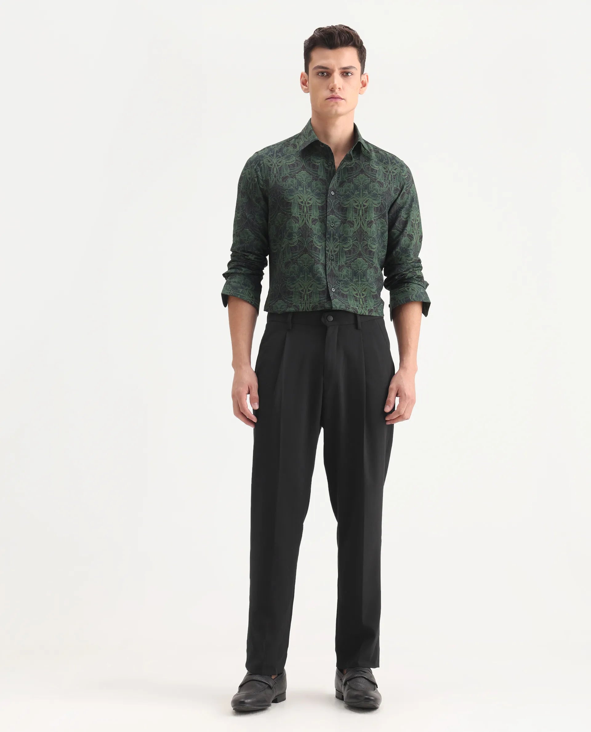 Rare Rabbit Men's Branter Black Polyester Plain Relaxed Fit Trouser