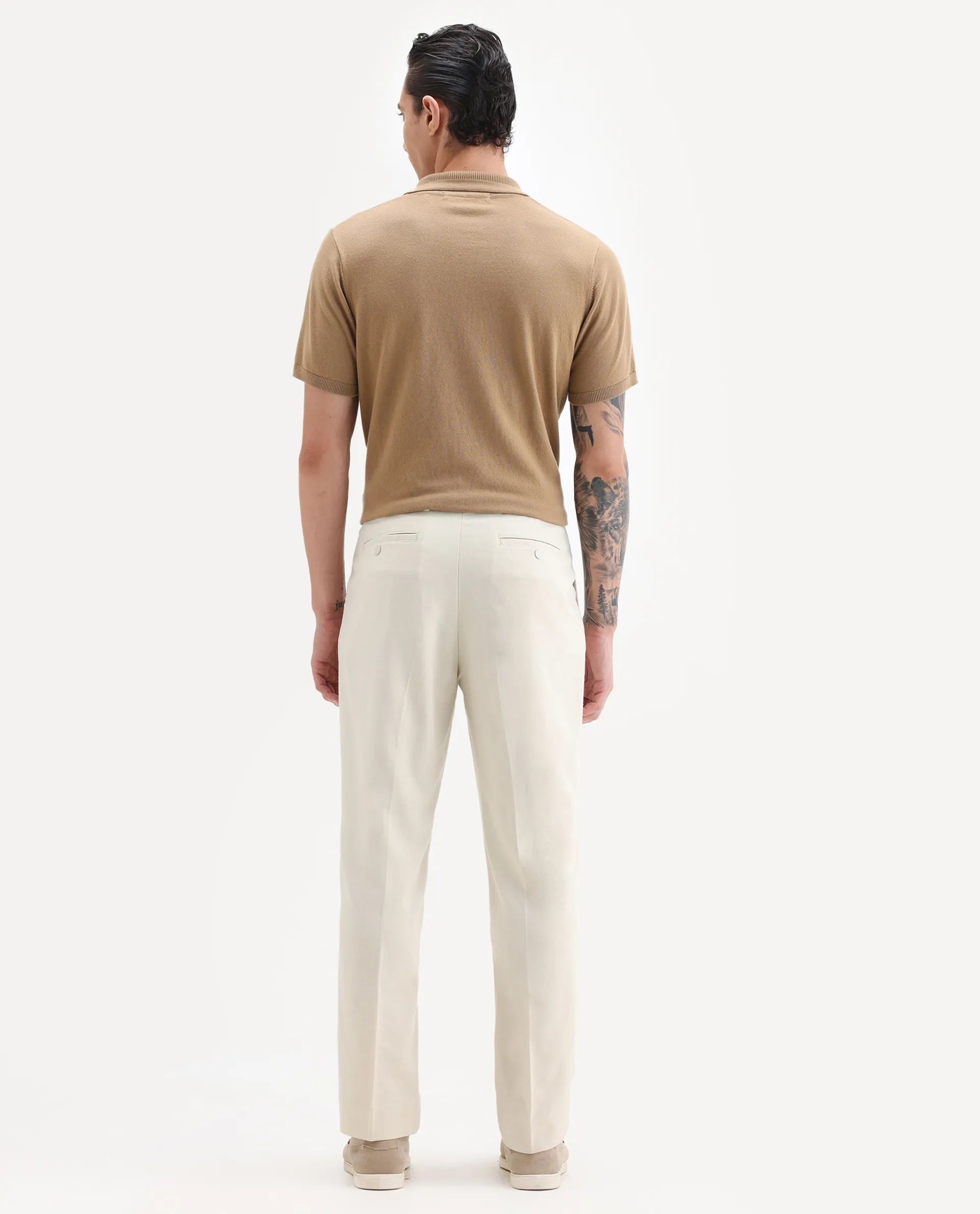 Rare Rabbit Men's Branter Off White Polyester Plain Relaxed Fit Trouser